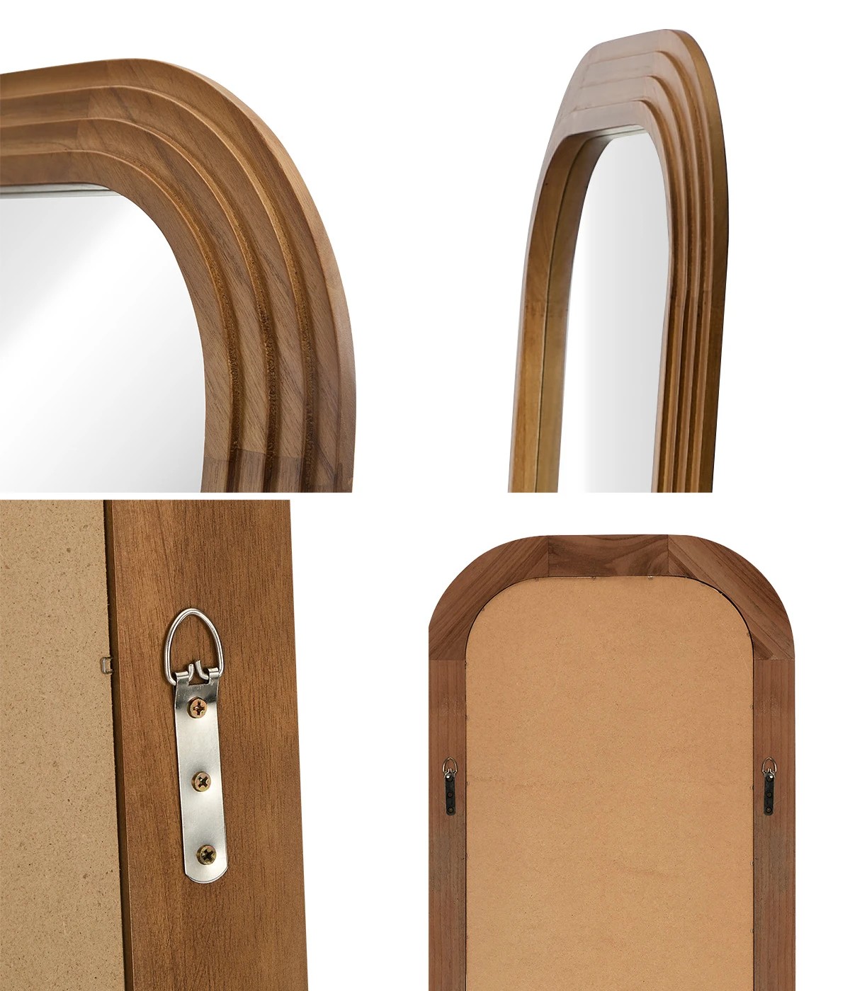 6 Oikiture Full Length Arch Mirror 165x60cm Wood Top Rounded Corner Bedroom - Brown, 6 of 10