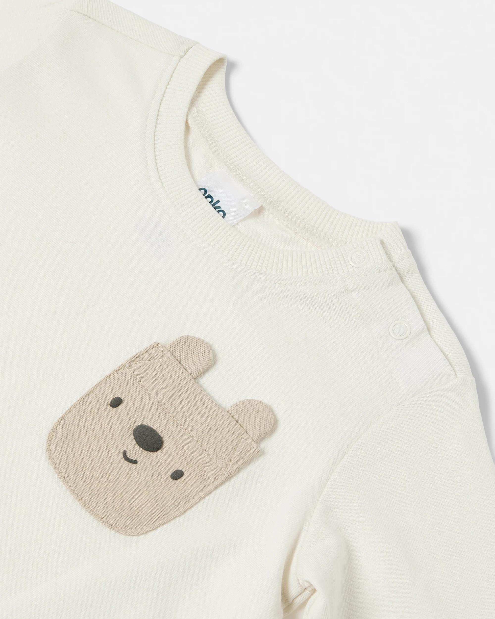 3 Cotton Long Sleeve Pocket T-shirt Brown Bear, 3 of 3