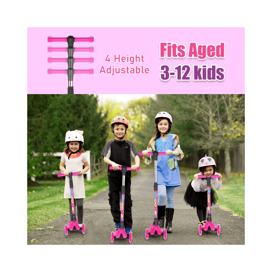 8 Advwin Foldable Kids Scooter w/ Music Light Up 3 Wheels Pink, 8 of 9