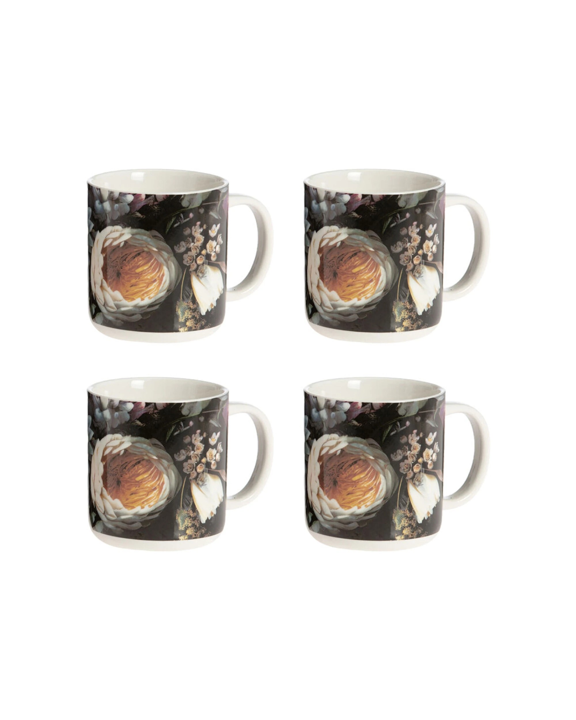 1 Bramble Bay 4PK Vintage Floriade Forbidden Amber Floral Print Mug Ceramic 300ml - Brown, 1 of 2