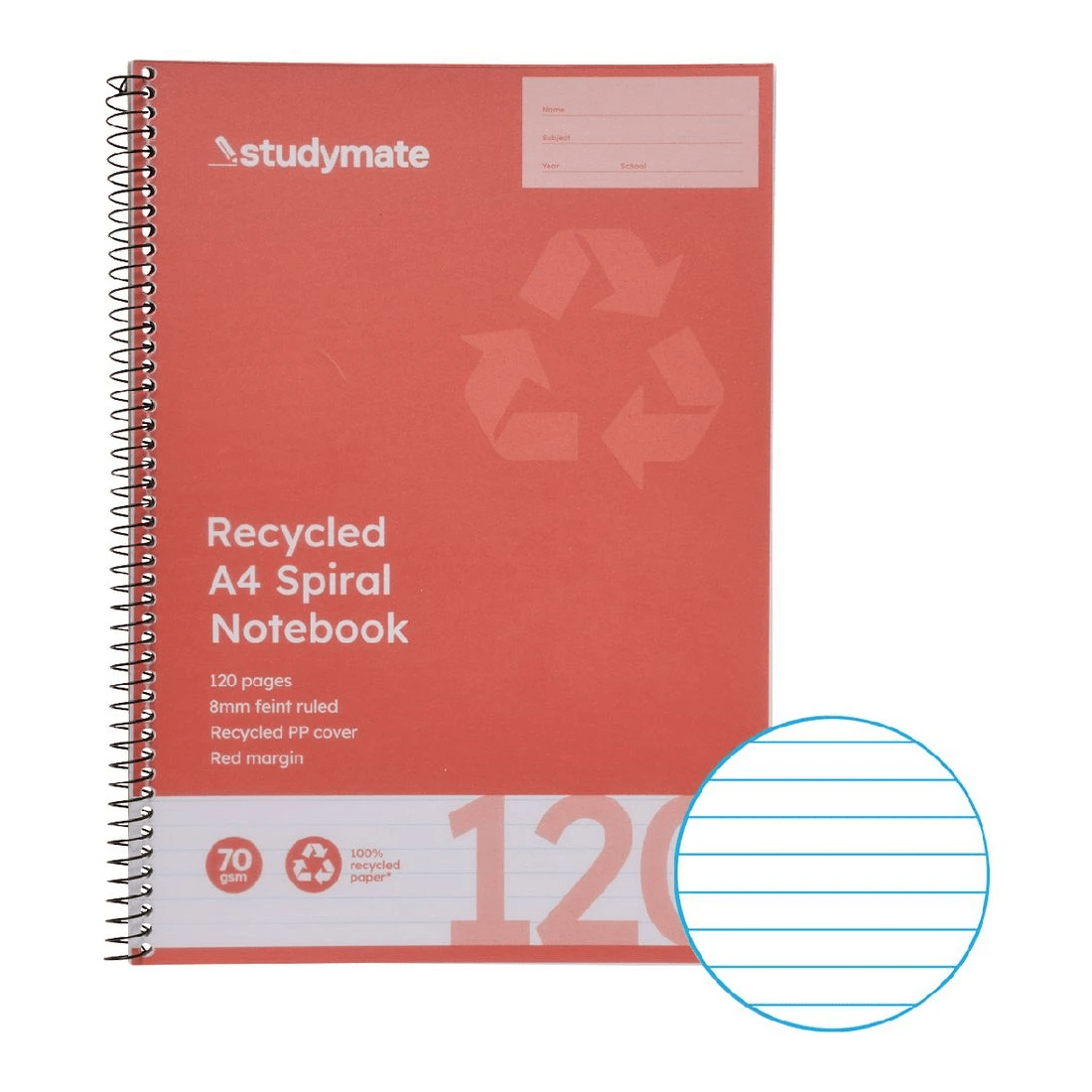1 Studymate A4 Recycled Spiral Notebook 120 Pages, 1 of 3