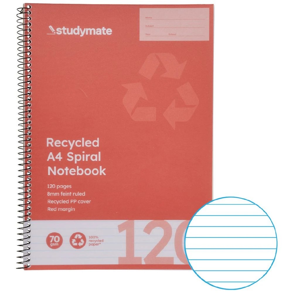 1 Studymate A4 Recycled Spiral Notebook 120 Pages, 1 of 3