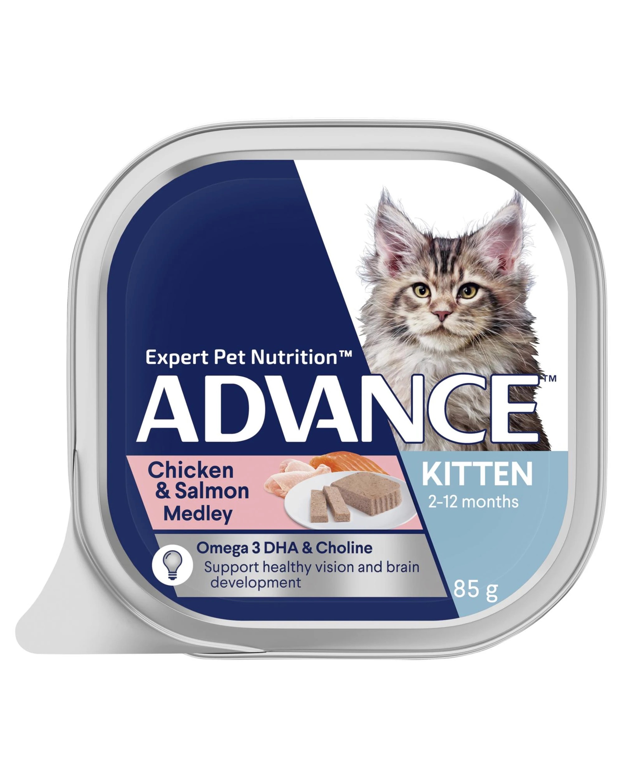 1 Advance Kitten 2-12 Months Wet Cat Food Chicken & Salmon Medley 7 x 85g, 1 of 3