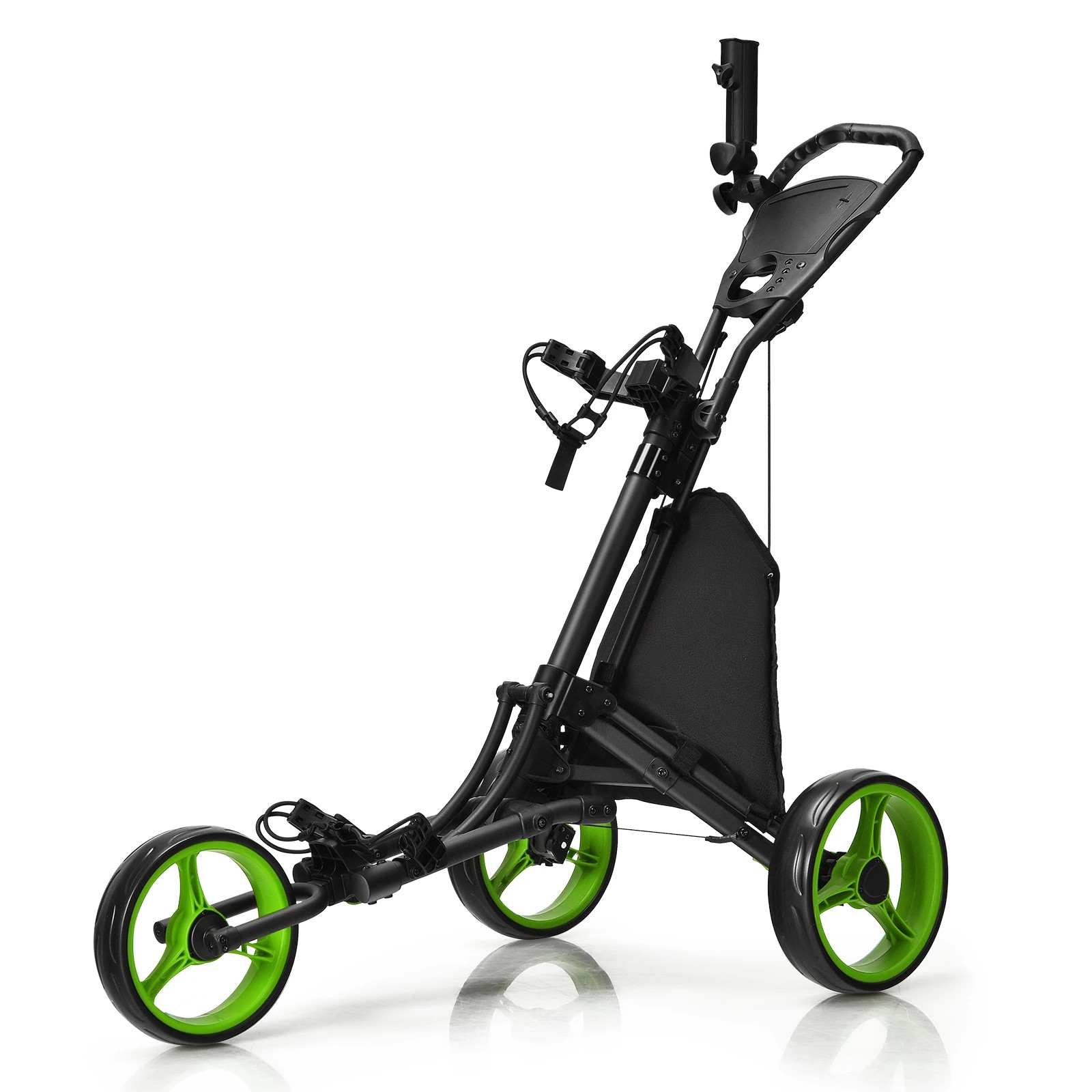 1 Costway Foldable Golf Buggy Trolley 3 Wheels Golf Club Push Cart Adjustable - Black, 1 of 1