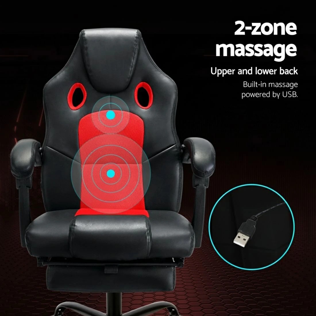 3 Artiss 2 Point Massage Gaming Office Chair PU Leather - Multi, 3 of 5