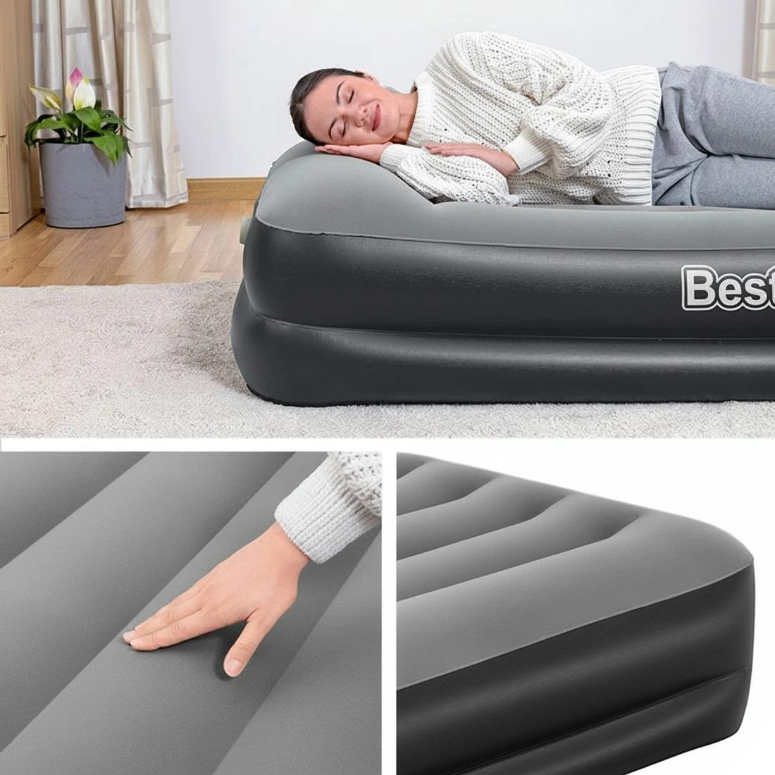 6 Bestway Air Mattress Single 46cm Inflatable Bed Airbed Comfortable Support Guest Bed Fast Inflate Portable - Black, 6 of 7