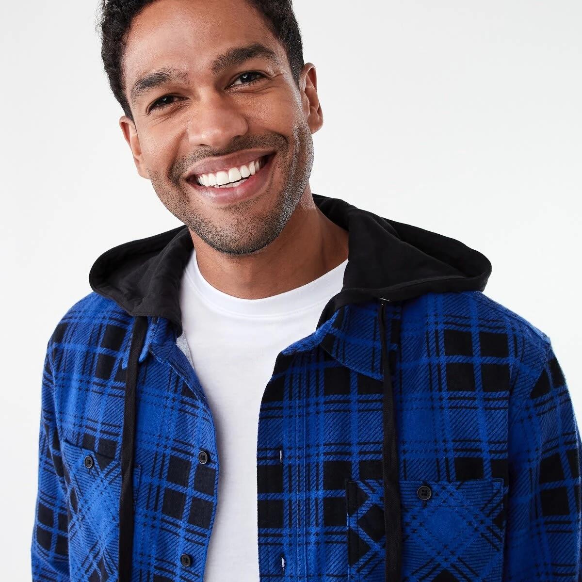 5 Workwear Long Sleeve Hooded Shirt Blu Check, 5 of 7