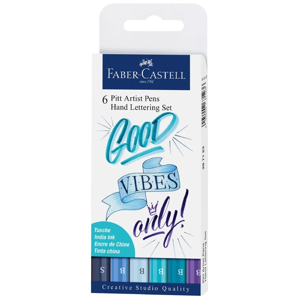 1 Faber-Castell Pitt Artist Pen Lettering Set Blues 6 Pack, 1 of 2