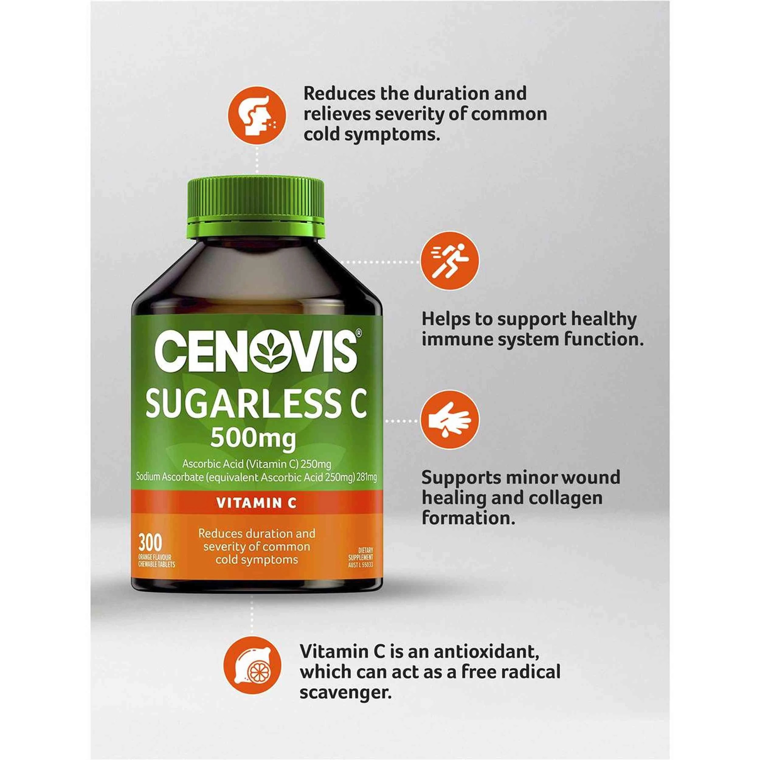 6 Cenovis 300pc Sugarless Vitamin C 500mg Antioxidant Chewable Tablets Supplement, 6 of 9