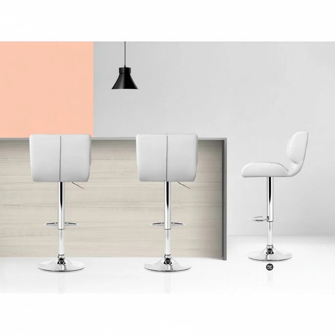 4 Artiss 2x Bar Stools Gas Lift Leather Padded - White, 4 of 7