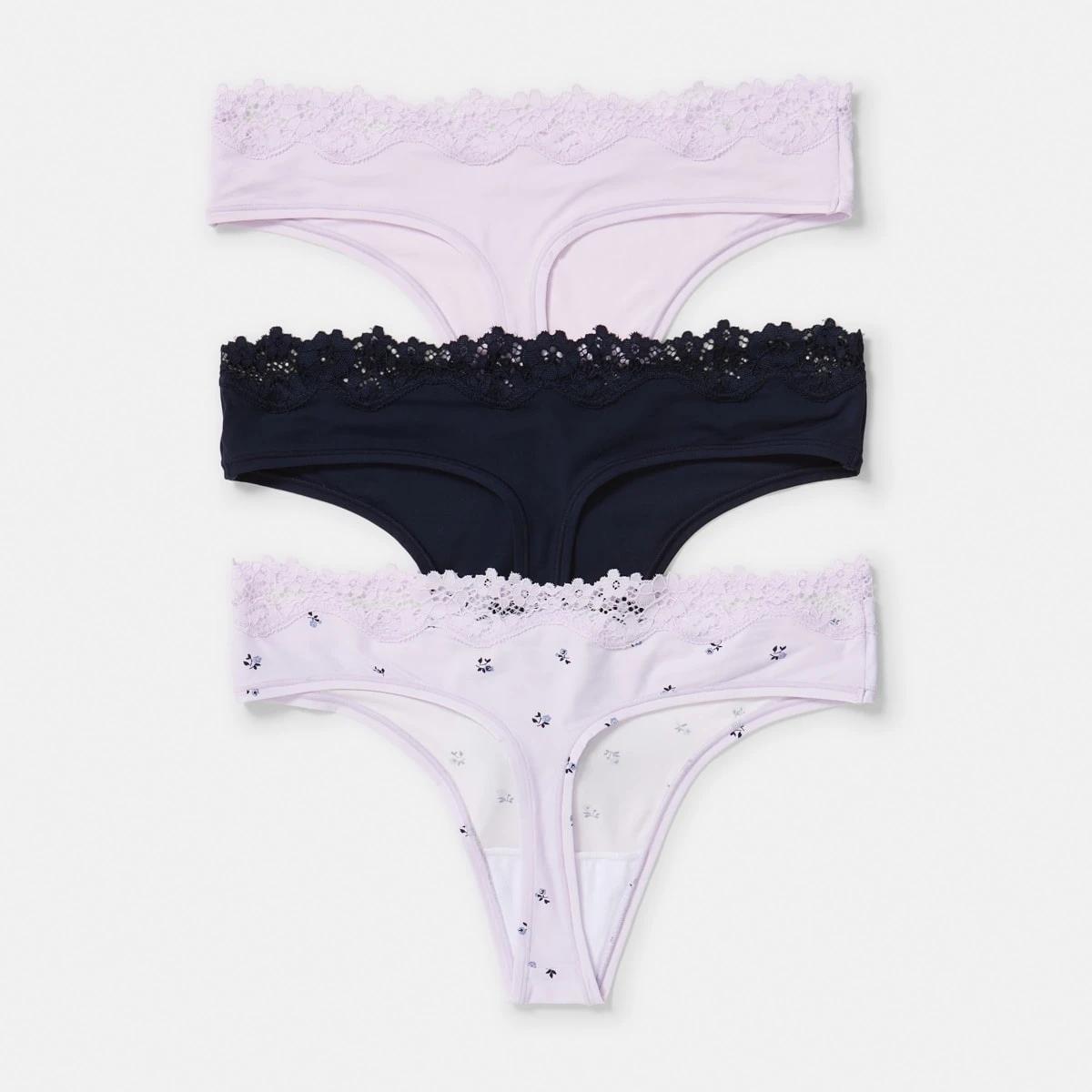 2 3 Pack Super Soft Lace G-String Briefs LAVENDER FLORAL, MIDNIGHT, LILY LAVENDER, 2 of 8