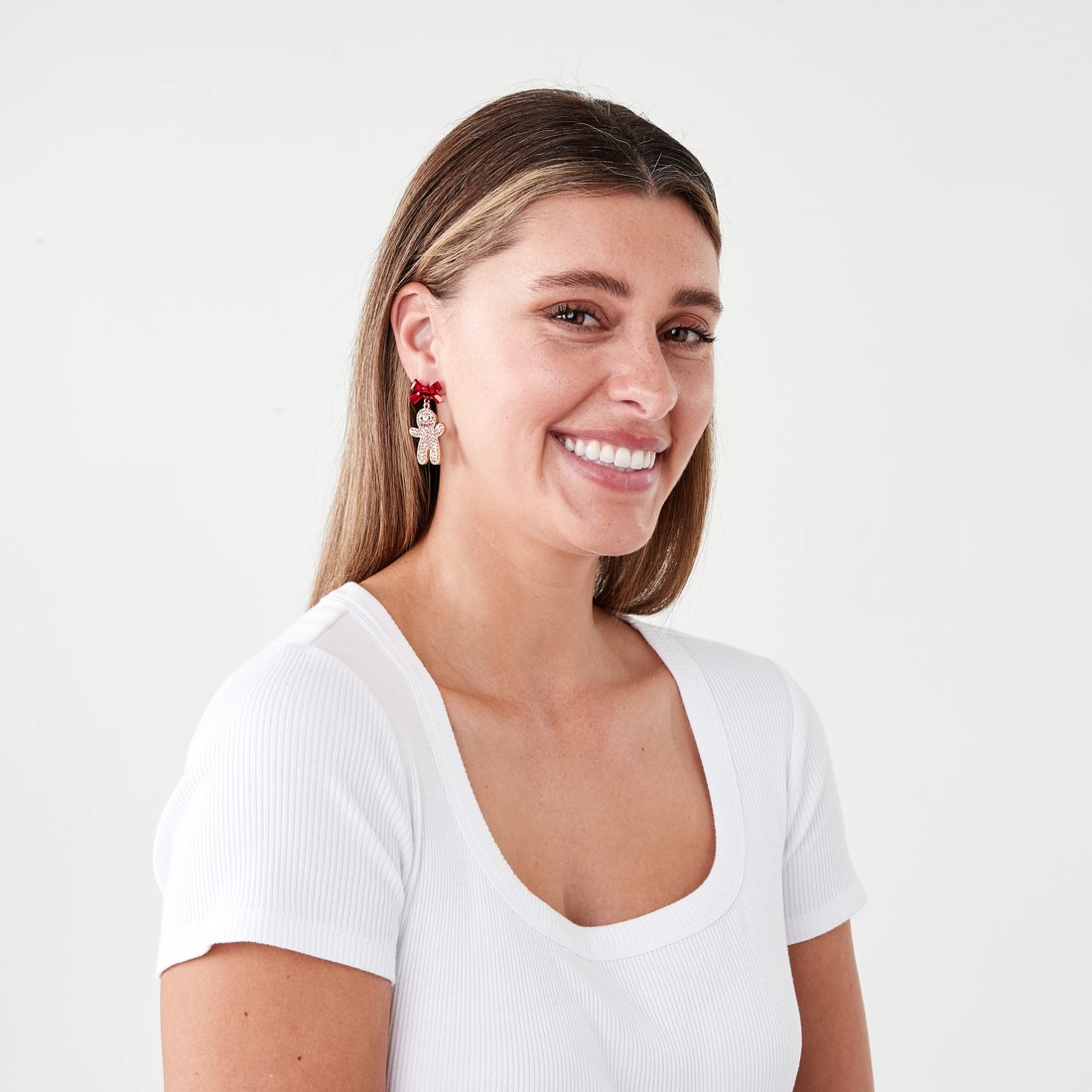 4 Christmas Gingerbread Earrings - Gold Tone and Red, 4 of 5