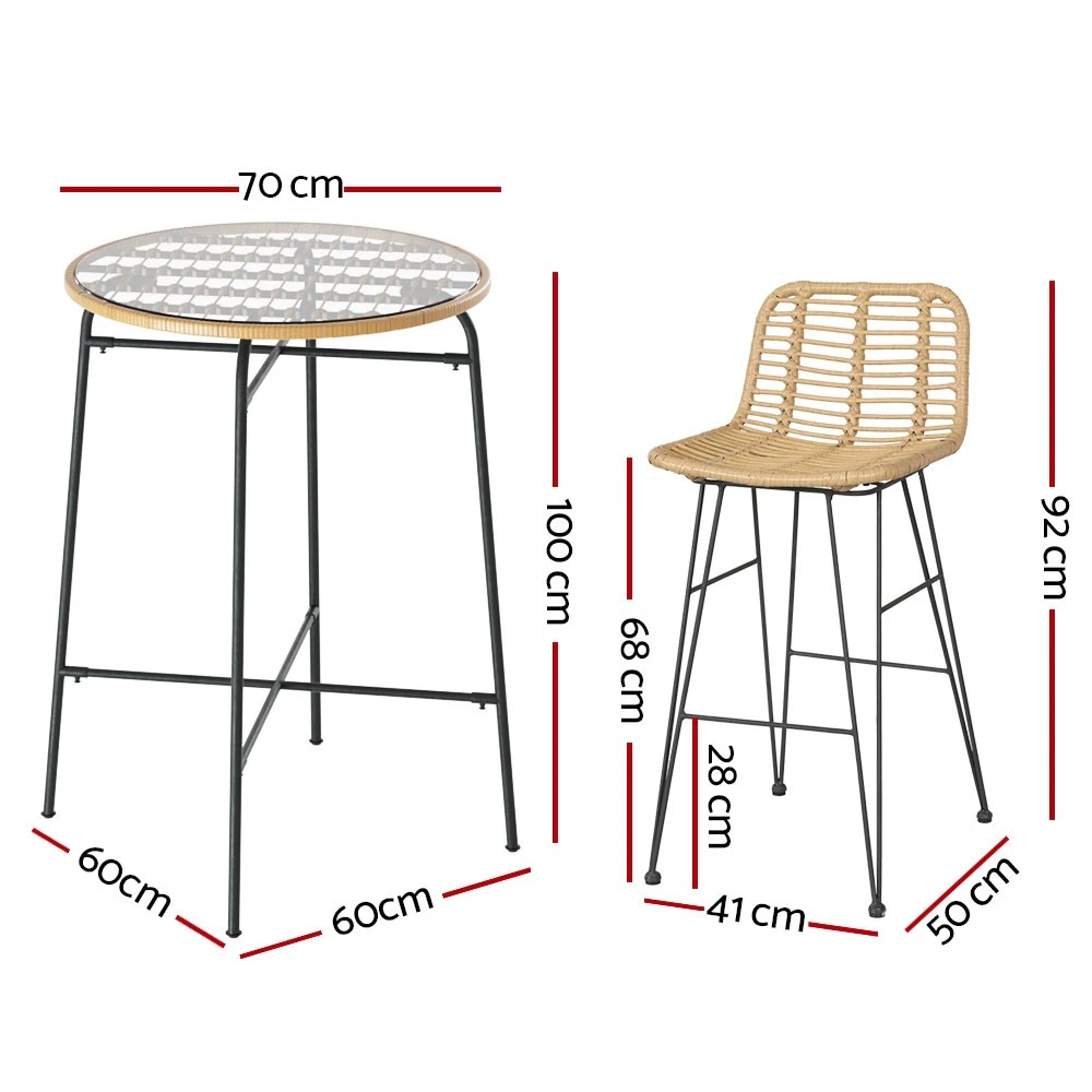 2 Gardeon 3-Piece Outdoor Bar Set Wicker Table Chairs Patio - Multi, 2 of 5