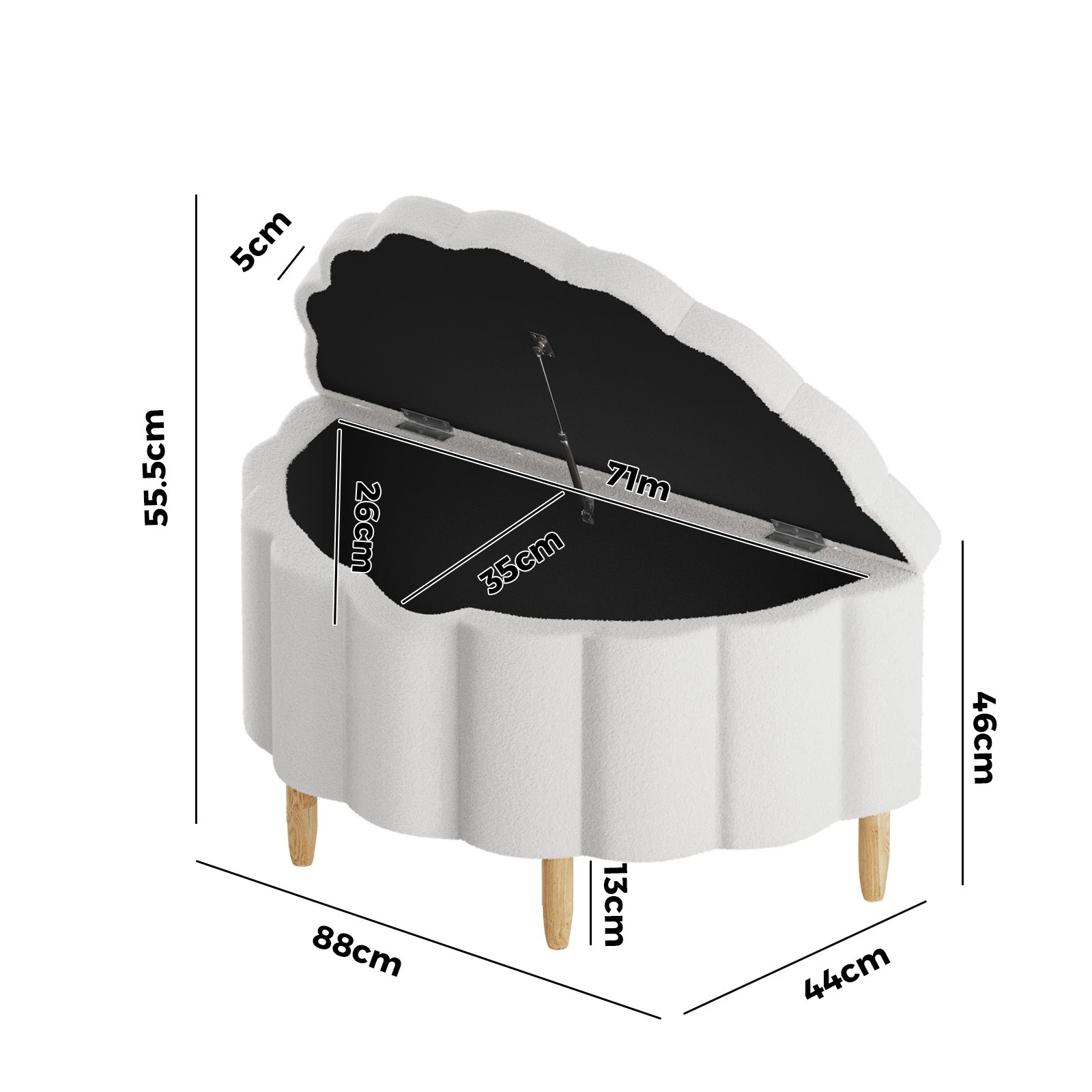 10 Oikiture Storage Ottoman Scallop Boucle Blanket Box Fleece Foot Stool Seat Chest
 - White, 10 of 10