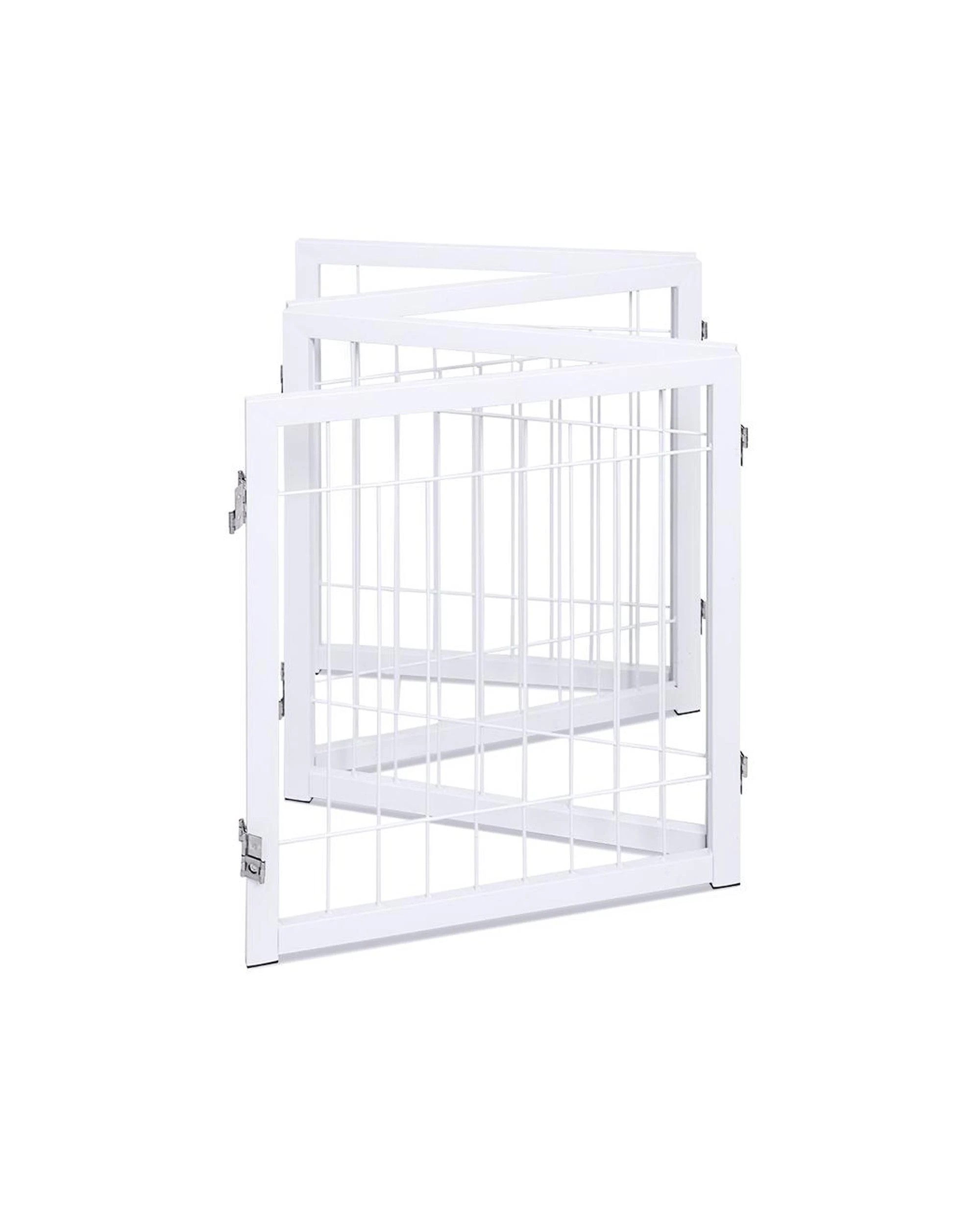 3 HelloFurniture Freestanding Metal Pet Gate 4 Panel Foldable Fence White - White - Pet Gate - Iron, 3 of 10