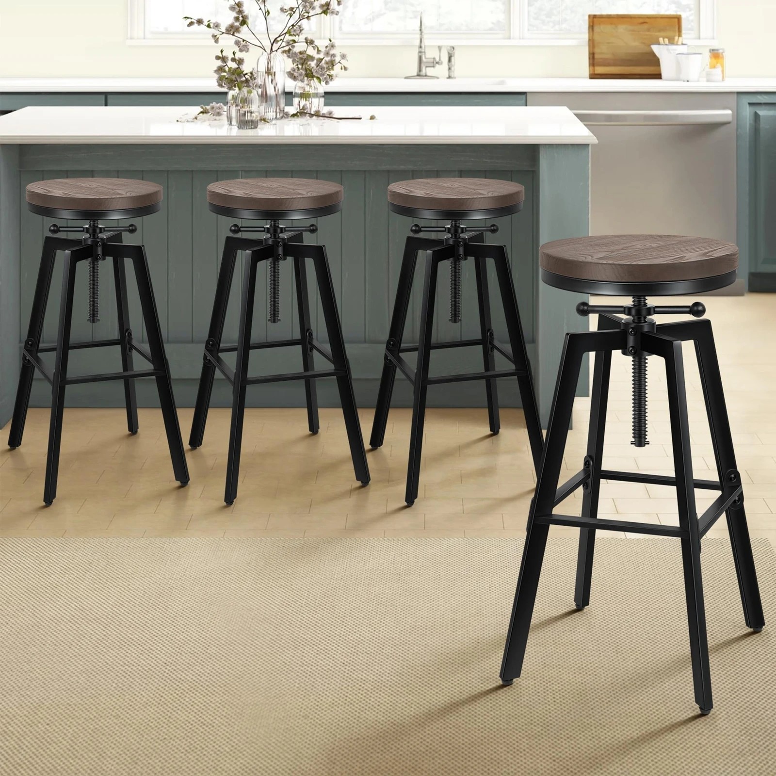 10 Alfordson 4x Bar Stool Retro Kitchen Vintage Chair Industrial Rustic Ezra - Black, 10 of 10