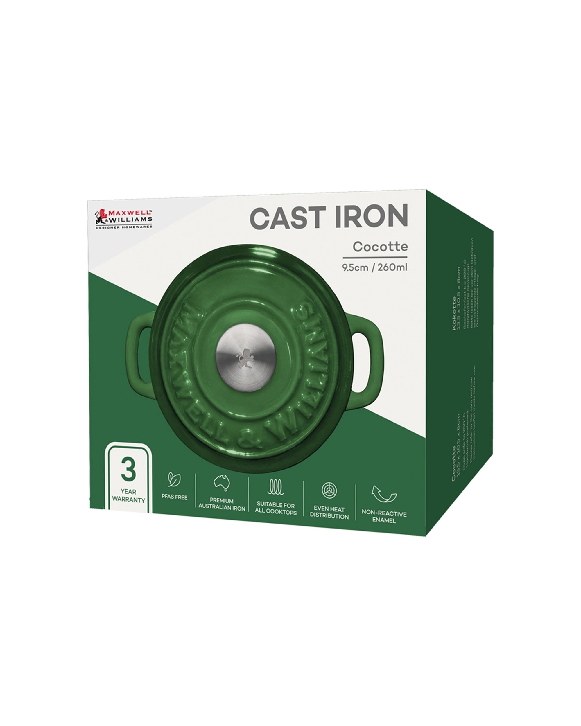 4 Maxwell & Williams Cookware Cast Iron Cocotte Casserole Pan 9.5cm 260ml Oven
 - Green, 4 of 4