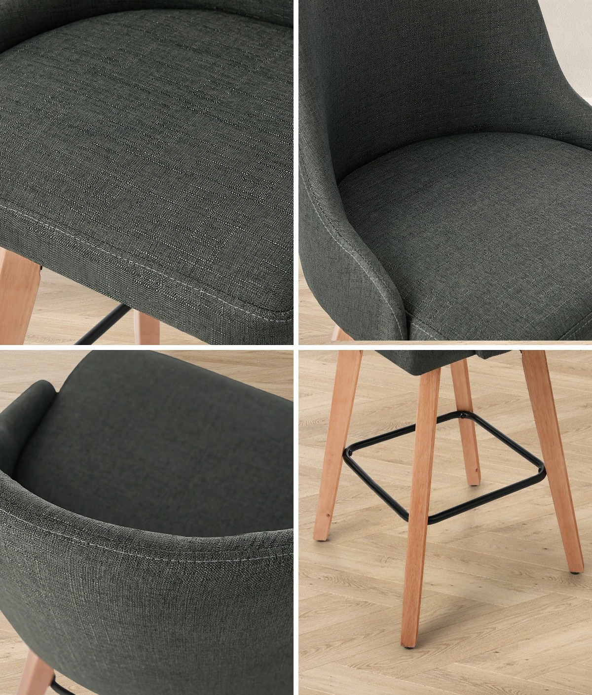 5 Oikiture 2x Bar Stools Swivel Wooden - Grey, 5 of 8