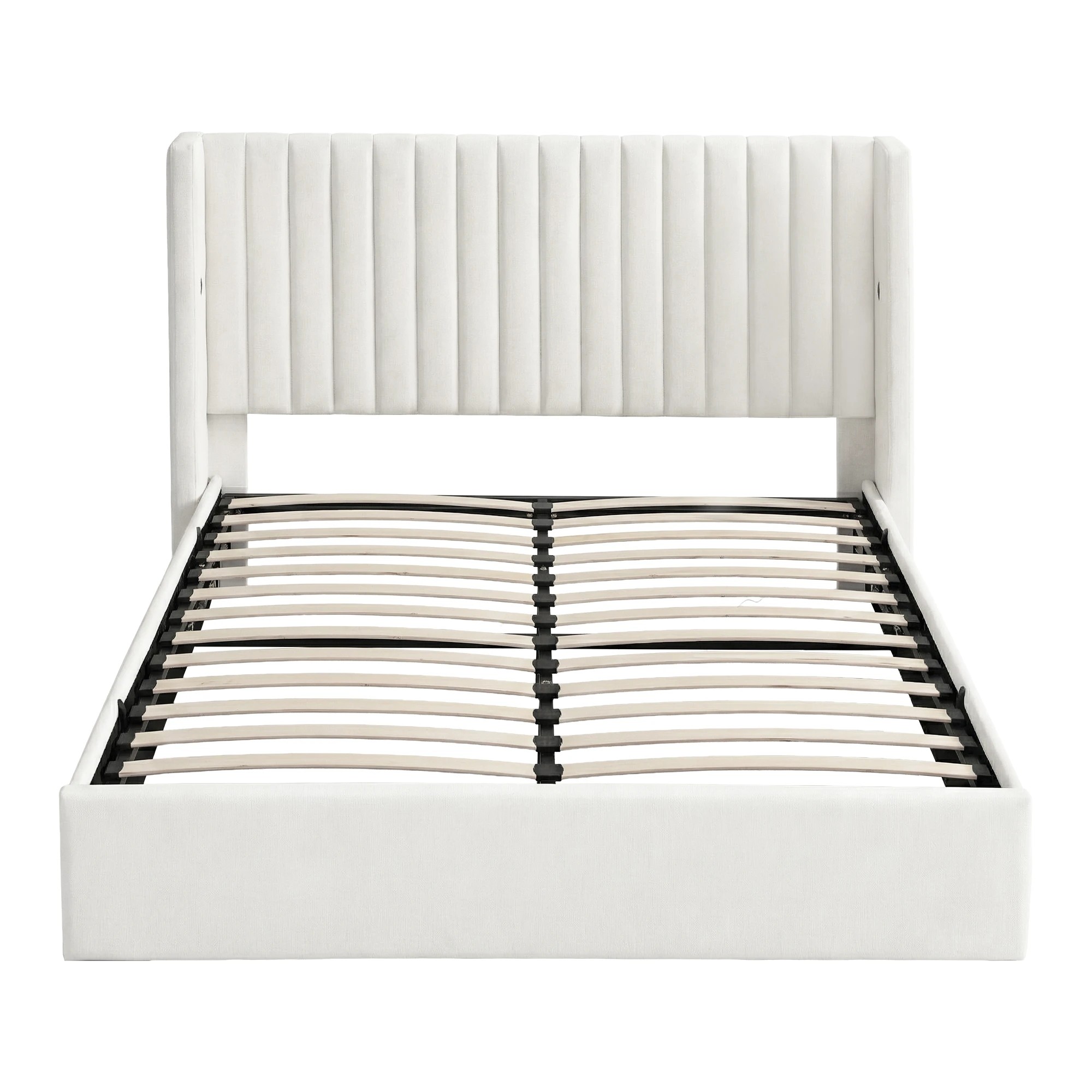 3 Artiss Double Bed Frame with Gaslift Storage USB Type-C Charging Ports Velvet Upholstery - White, 3 of 9