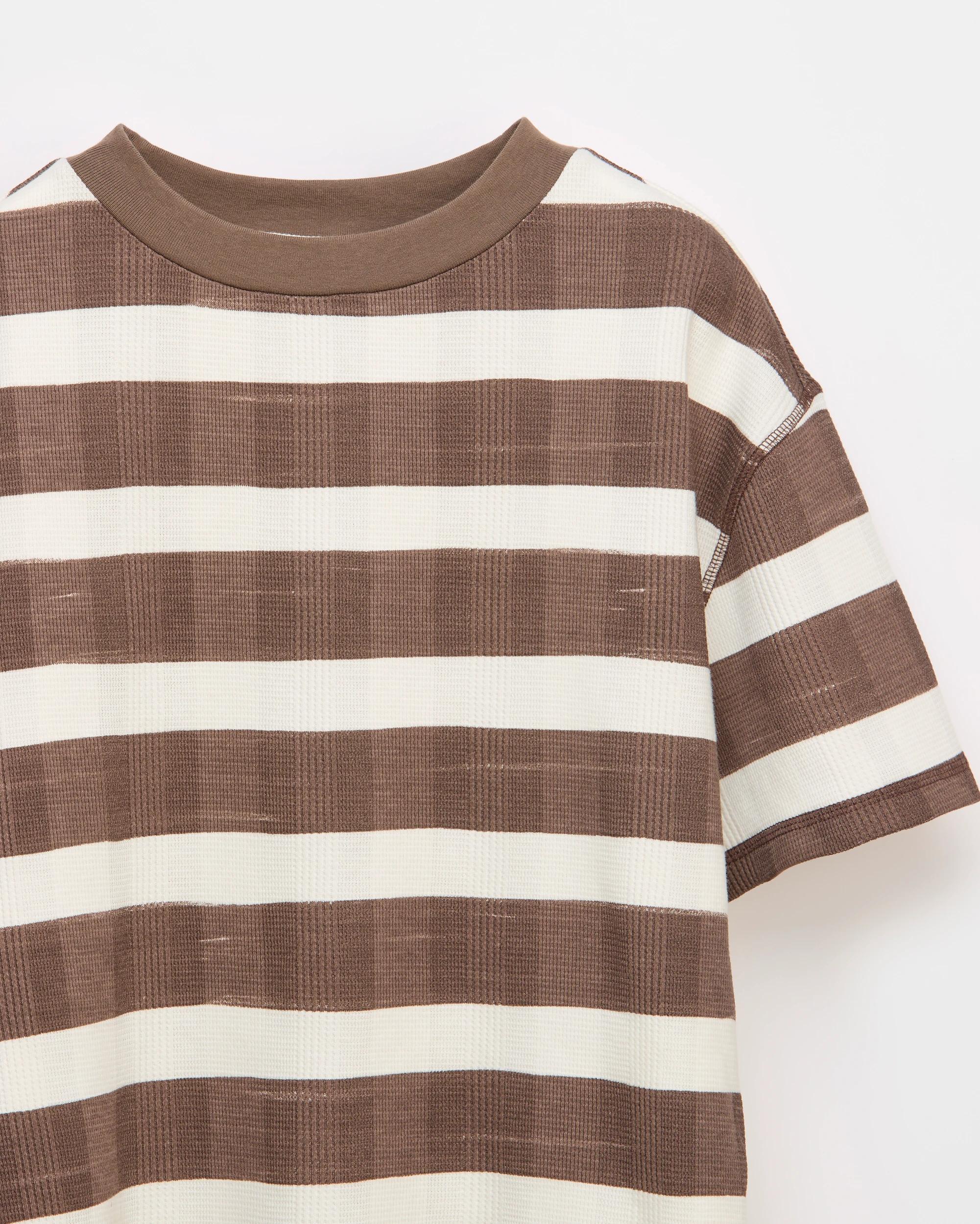 2 Target Australian Cotton Older Boys Waffle Short Pyjama Set BROWN/CREAM STRIPE, 2 of 4