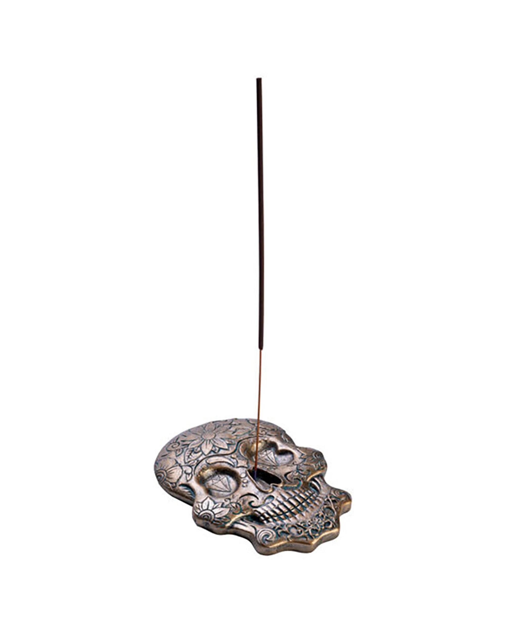 2 Mystical Worlds Flat Incense Burner Candyskull 14.5x11cm - Gold, 2 of 2