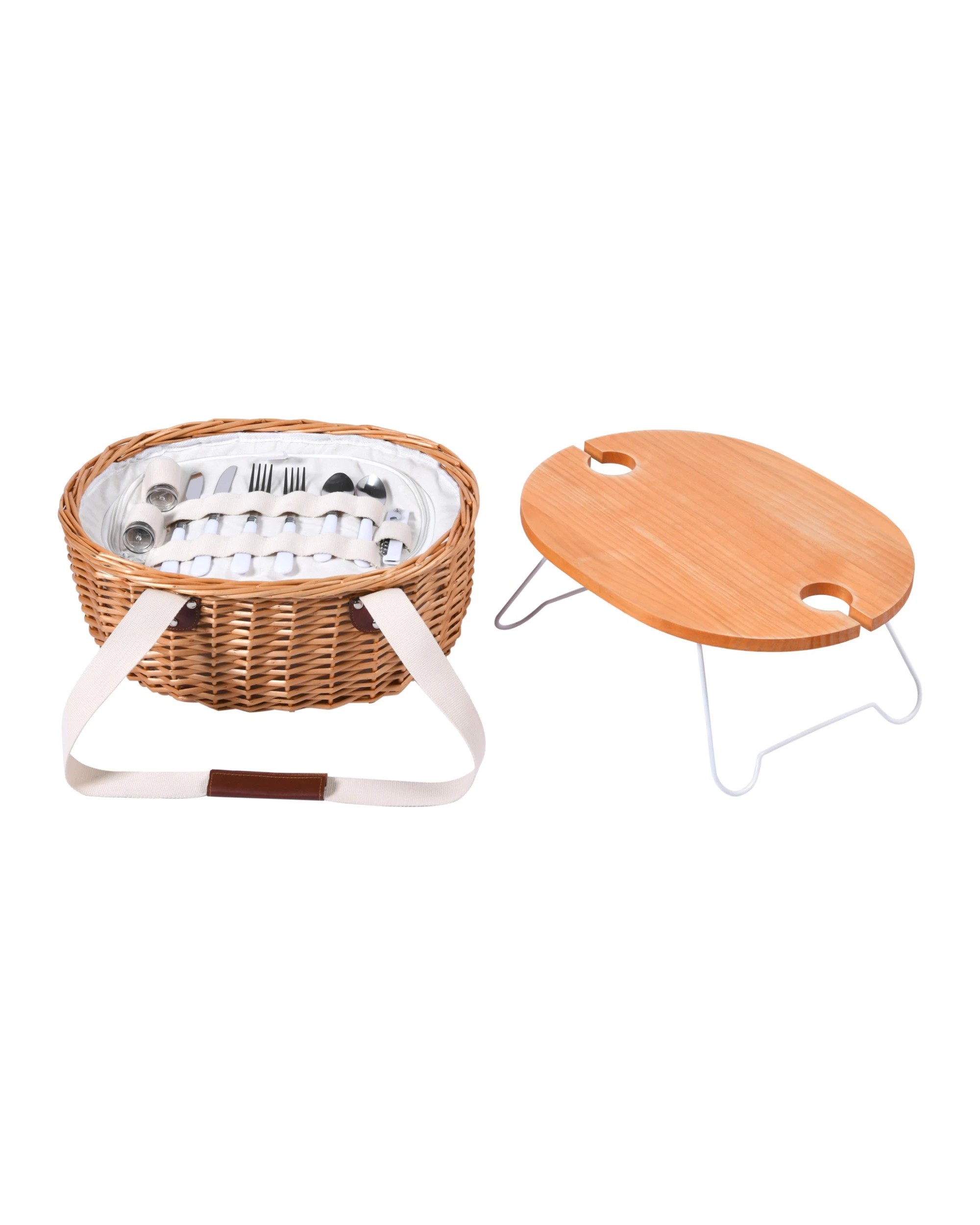 4 Vibes McLaren Vale 2 Person Oval Insulated Wicker Basket with Folding Table - Natural and Cream, 4 of 6