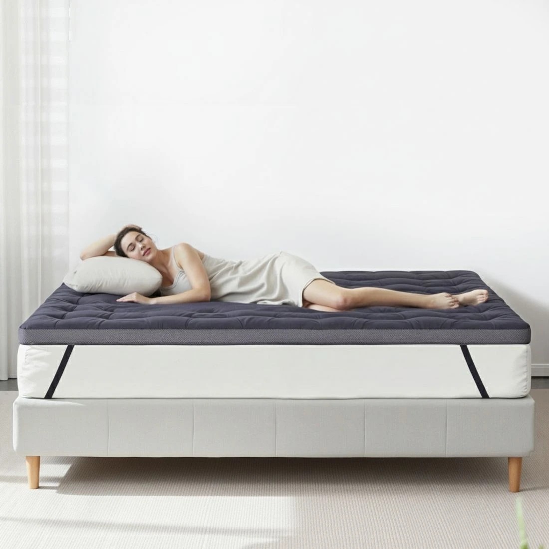 4 Giselle 5cm Mattress Topper Pillowtop toppers Bamboo Charcoal Double - Charcoal, 4 of 7