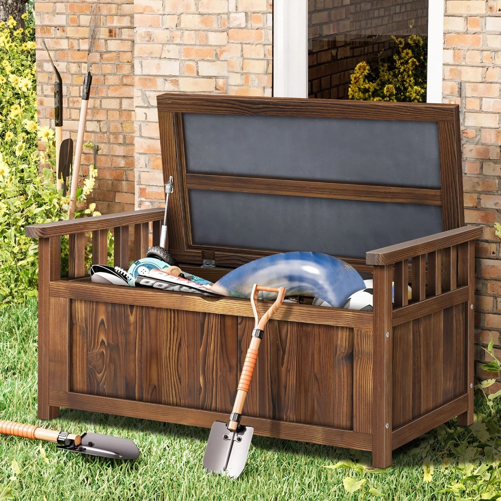 5 Alfordson Outdoor Storage Box Wooden Garden Bench Chest Tool Sheds L - Charcoal, 5 of 9