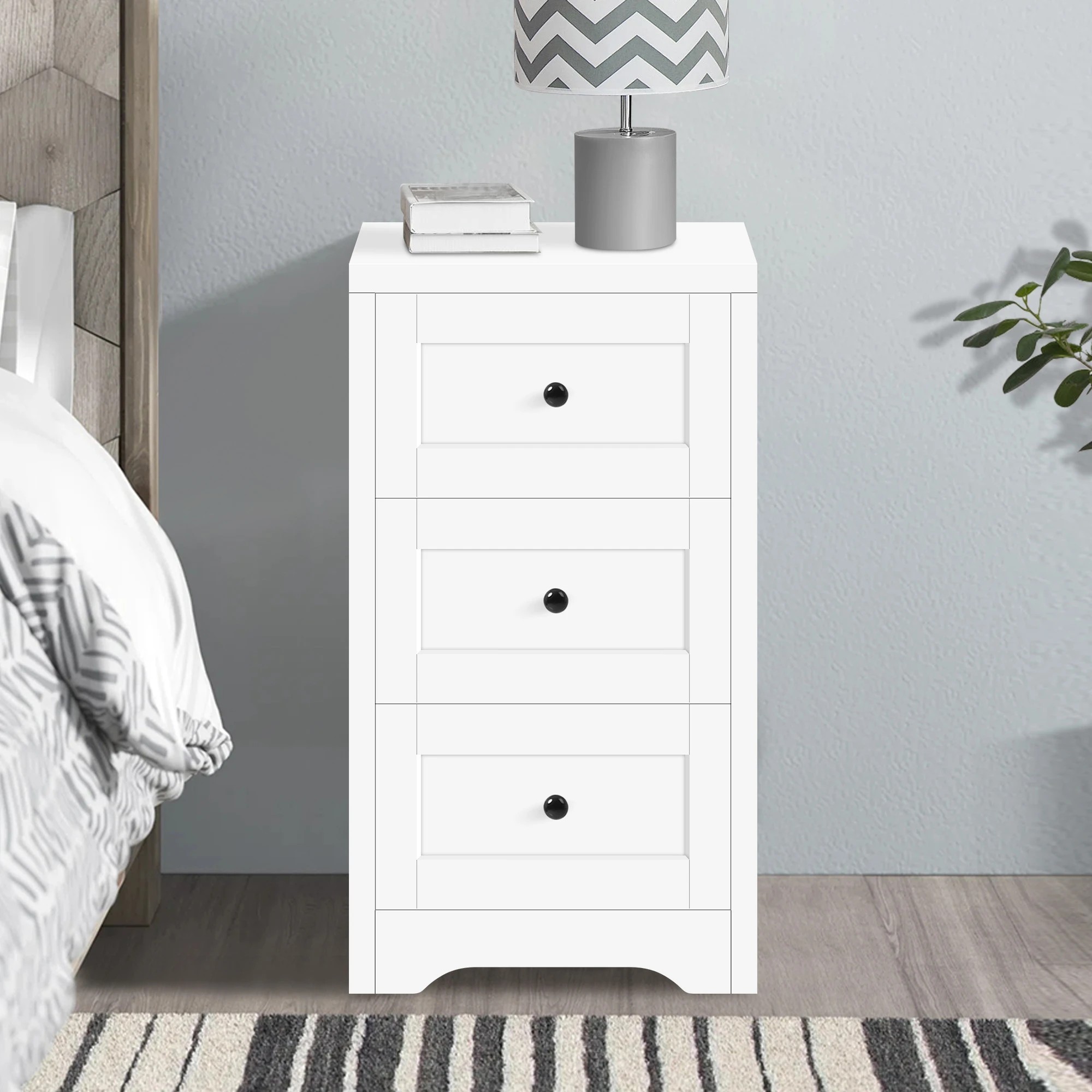 6 Alfordson Bedside Table Hamptons Storage Nightstand Side End Cabinet - White, 6 of 9