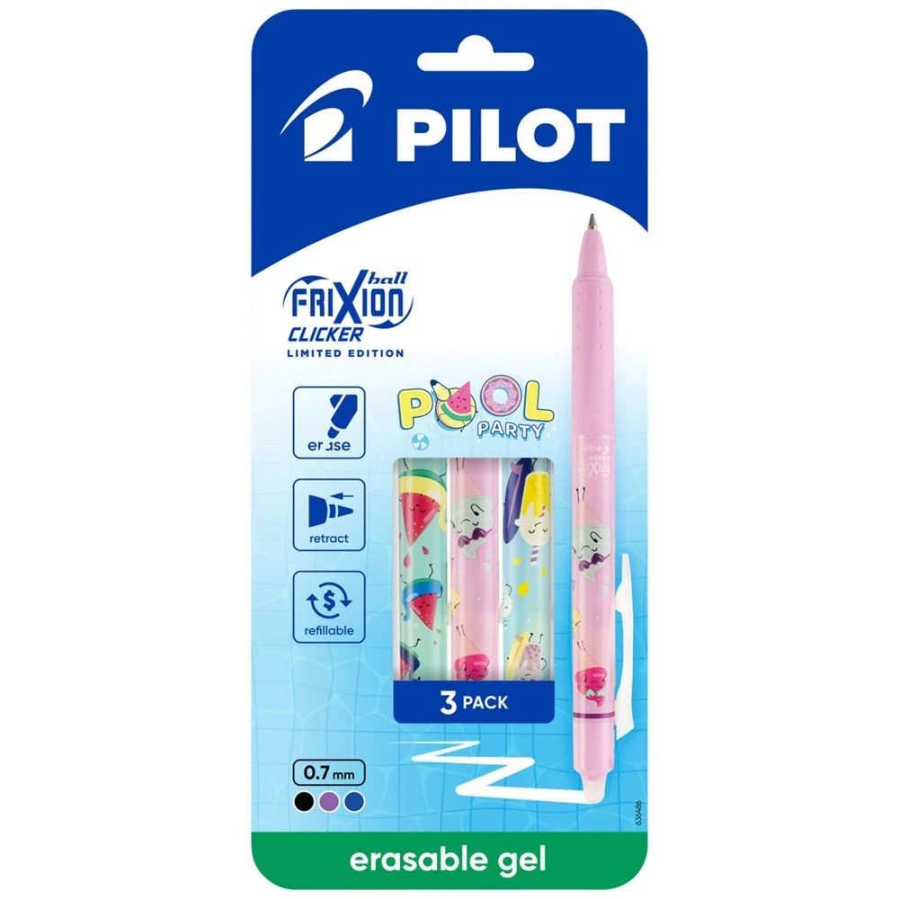 1 PILOT FriXionClicker PoolParty Erasable Pen 0.7mm Asst 3Pk, 1 of 9