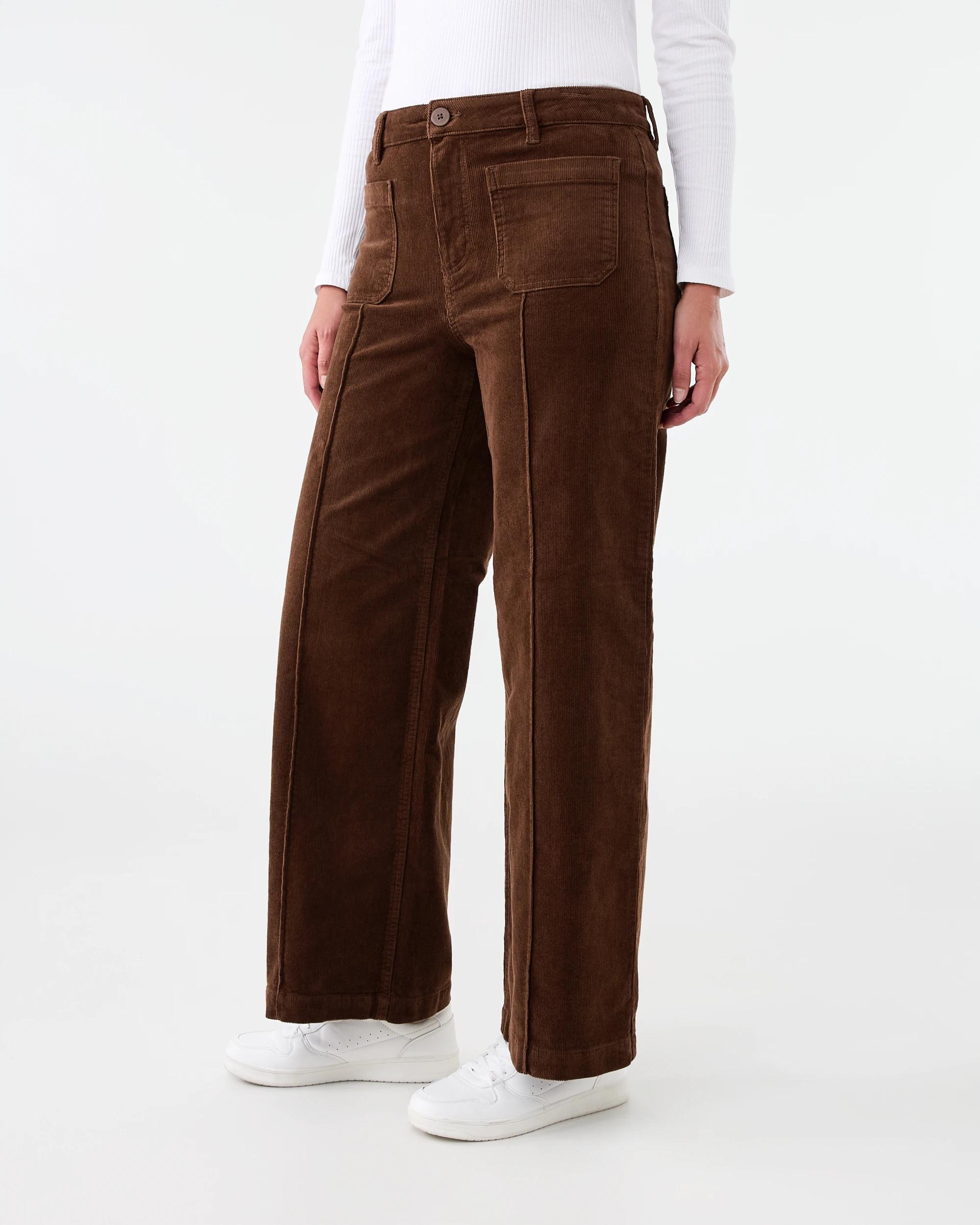 2 Pocket Front Wide Leg Corduroy Pants Brn Ptrdge, 2 of 8