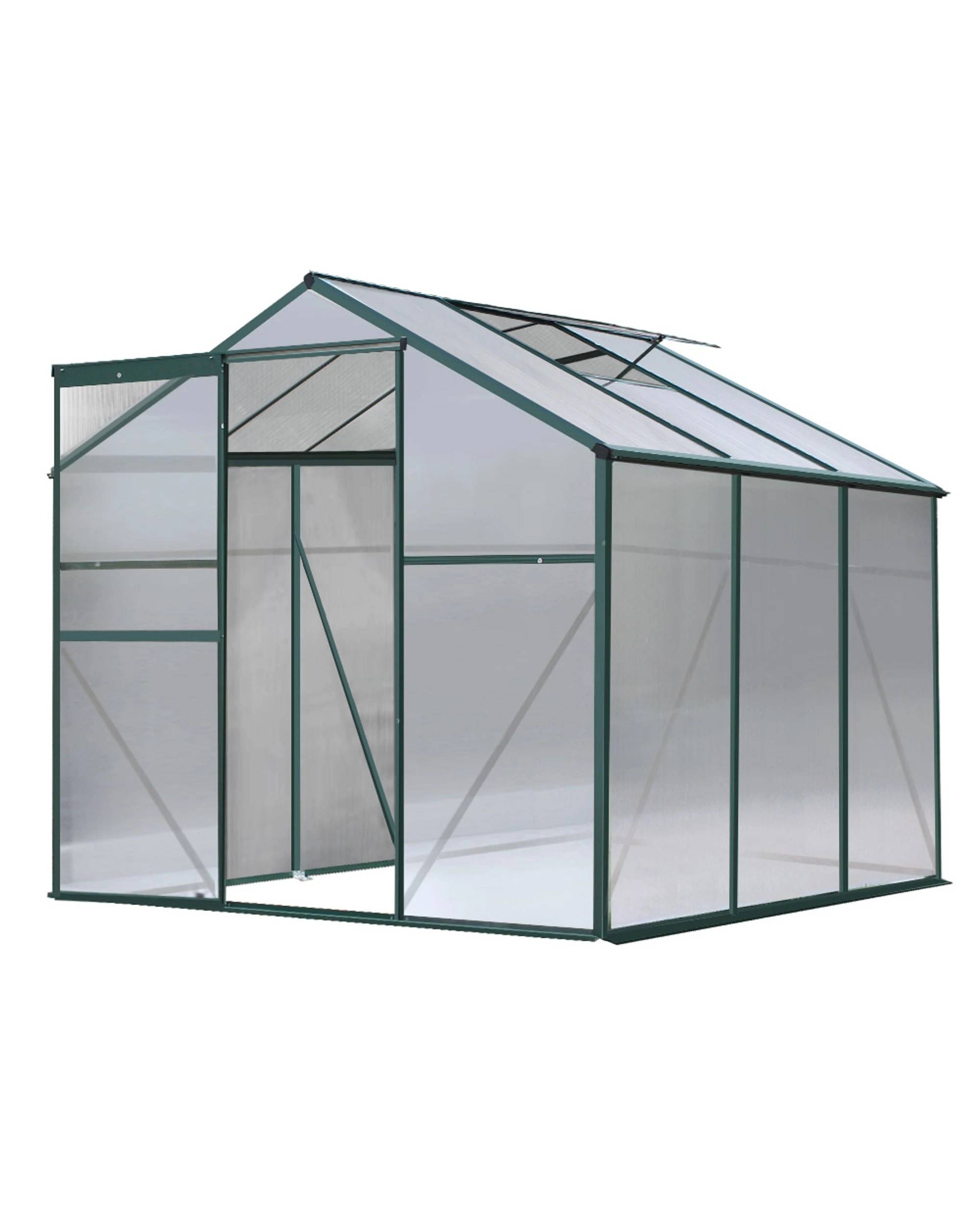 1 Green Fingers Greenhouse Aluminium Polycarbonate Green House Garden Shed - Green, 1 of 7