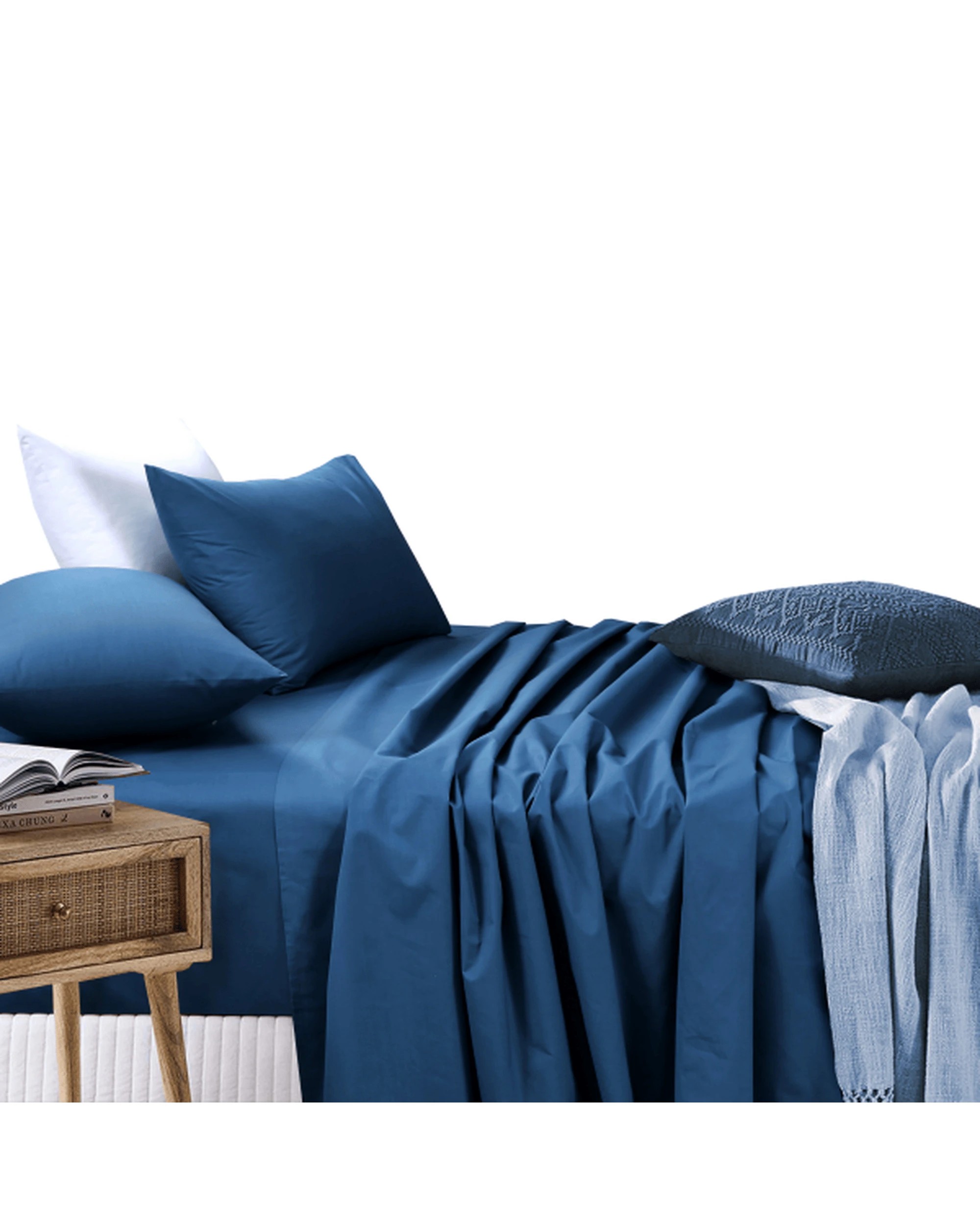 7 Amsons Bedsheets Set Flat & Fitted Sheets With Pillowcases - Single Bed - Blue, 7 of 7