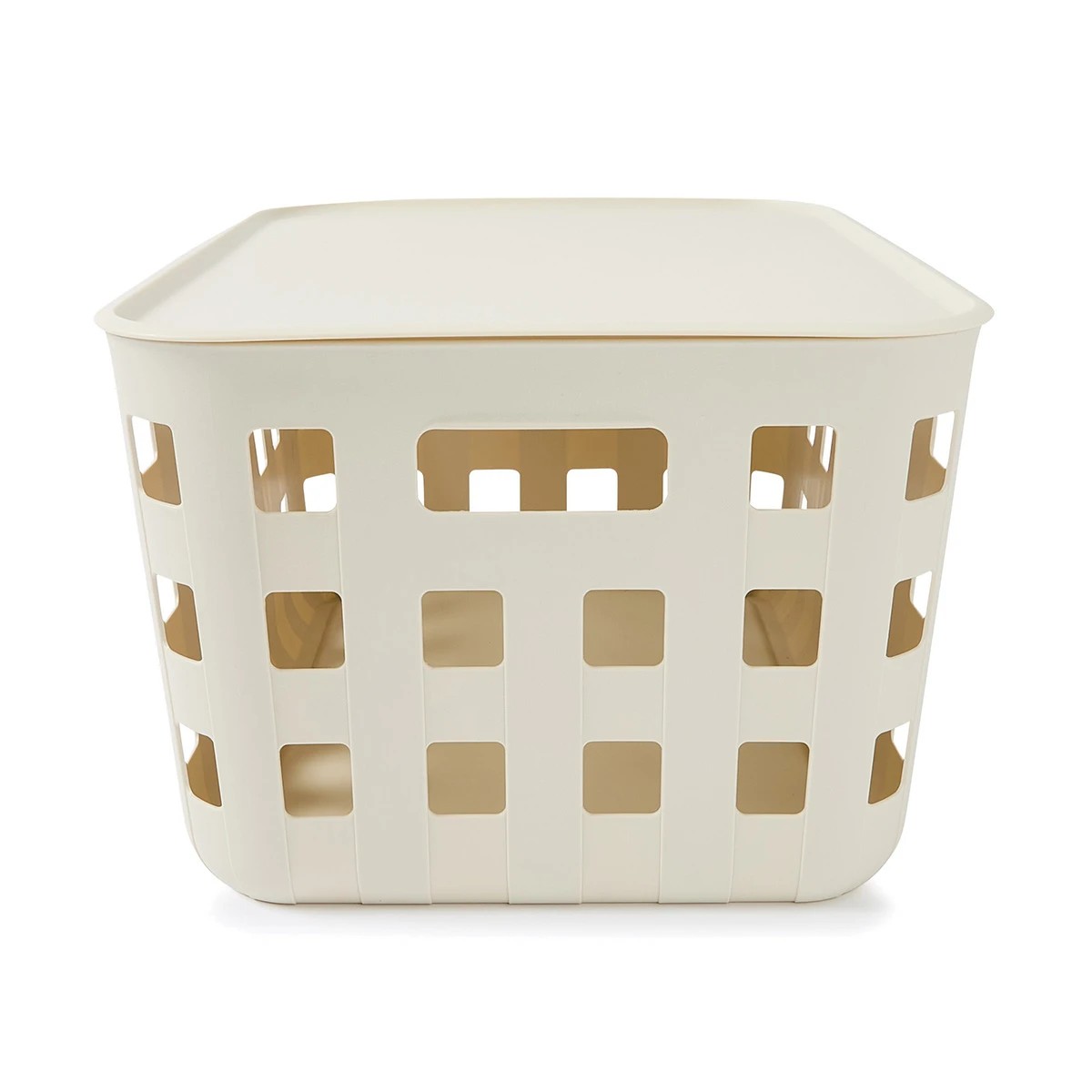3 28L Rectangle Trellis Basket with Lid - Beige, 3 of 9
