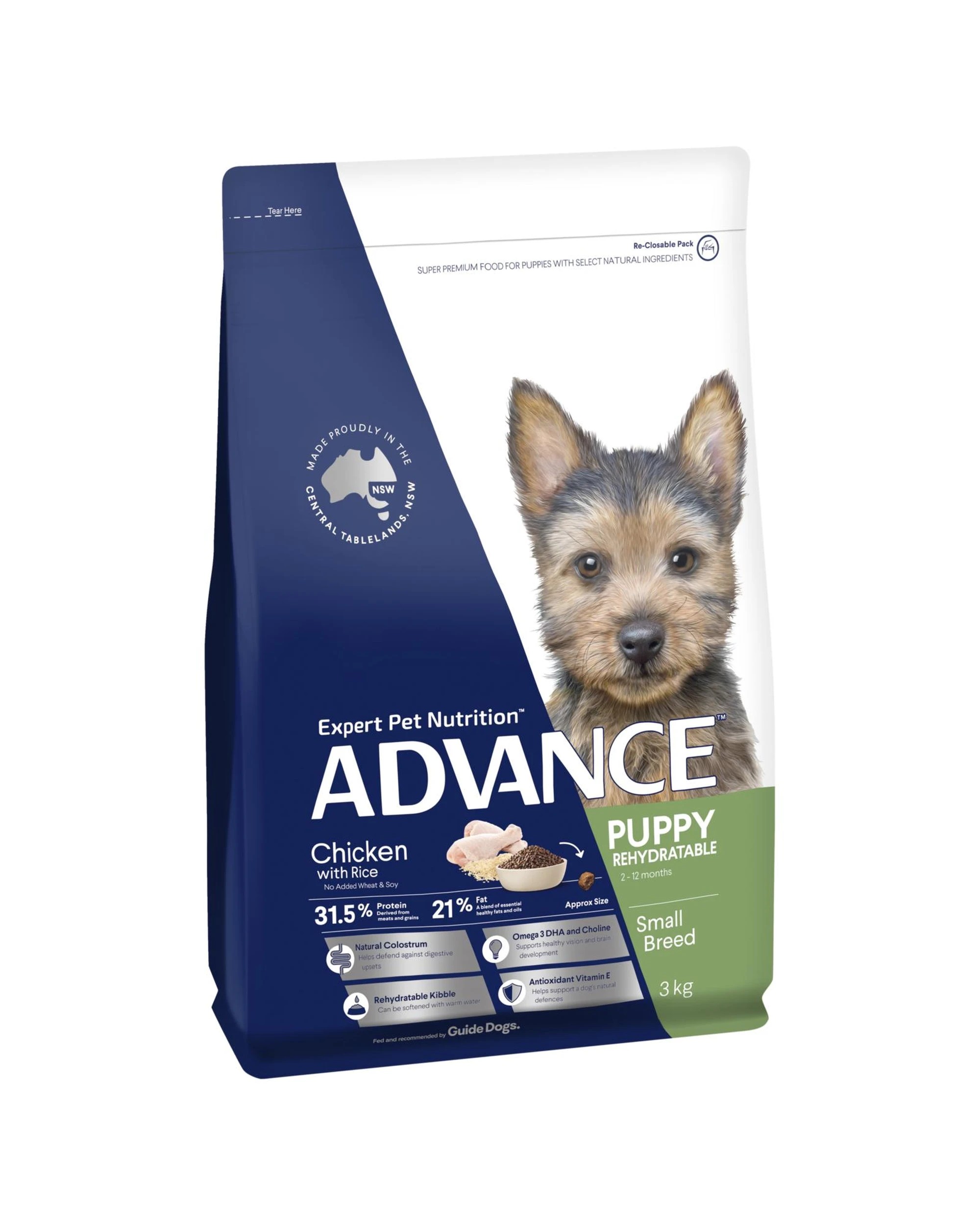 1 Advance Puppy Rehydratable Small Breed Dry Dog Food Chicken w/ Rice 3kg, 1 of 3