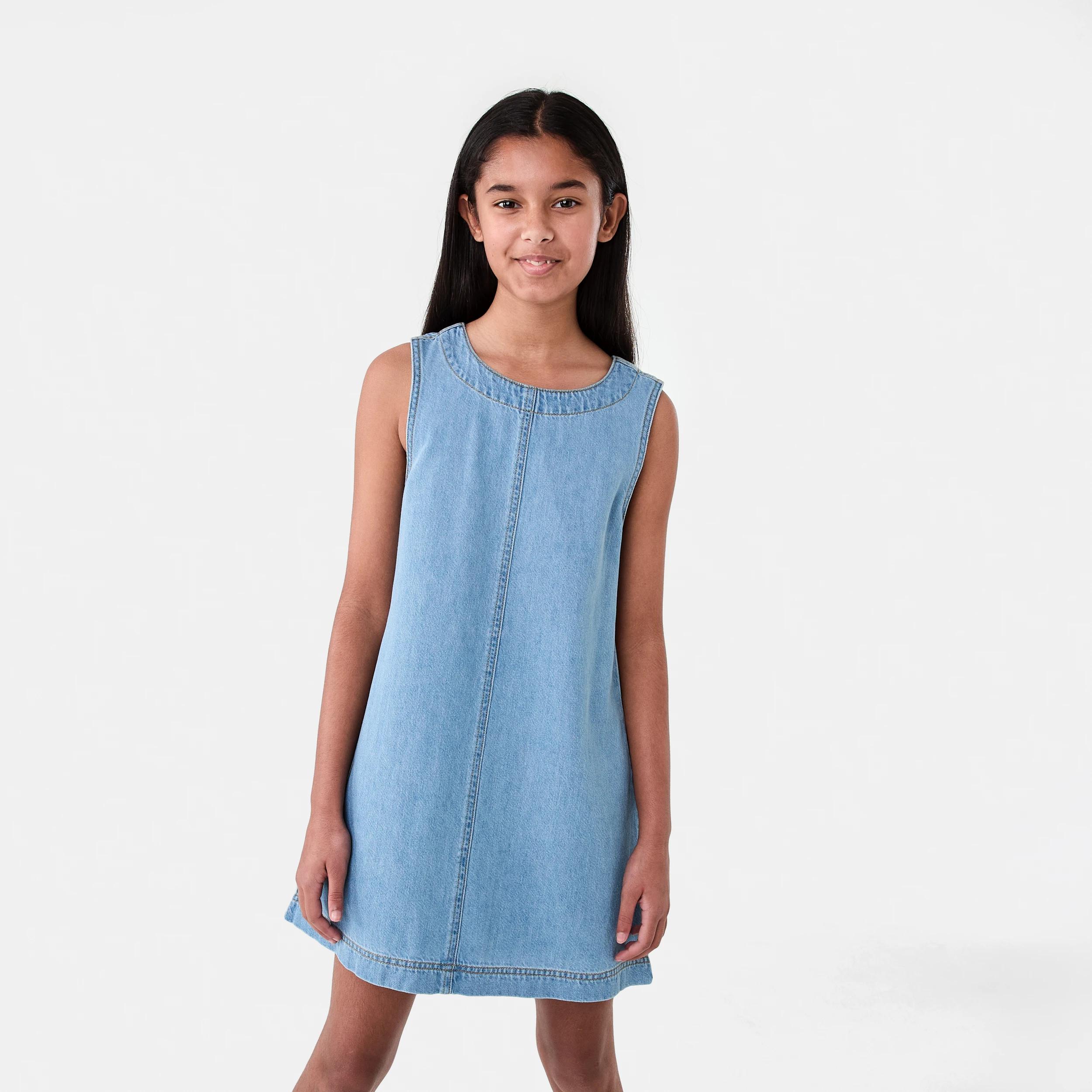1 A-Line Denim Dress Light Wash, 1 of 7