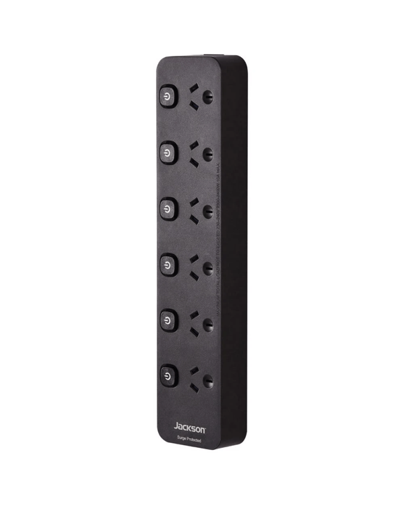 Jackson 6 Outlet Switched Powerboard Surge Protection Black