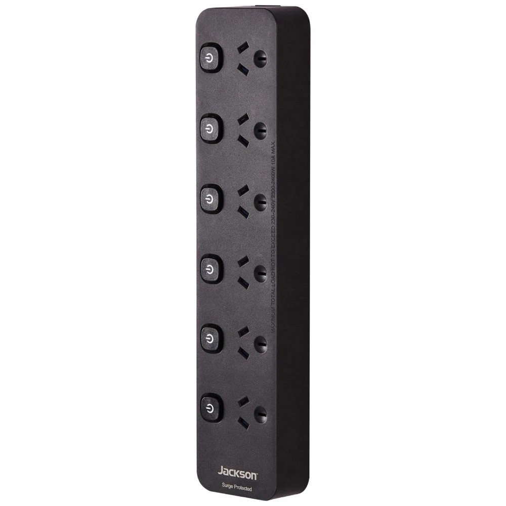 1 Jackson 6 Outlet Switched Powerboard Surge Protection Black, 1 of 7