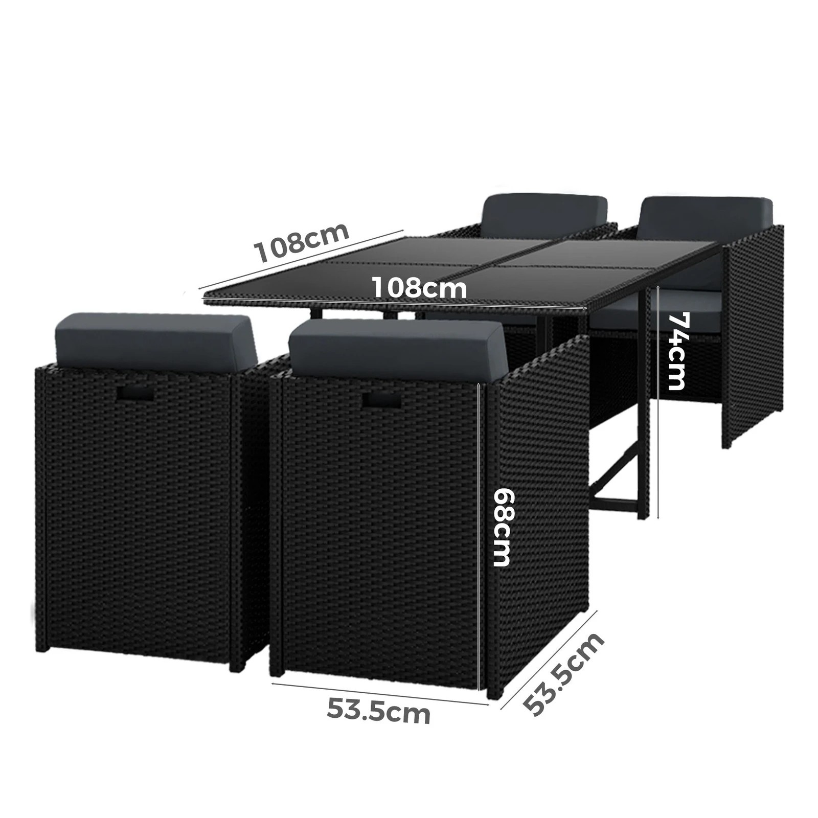 5 Alfordson Outdoor Dining Set 5 PCS Table Chairs Patio Lounge Wicker Furniture - Black, 5 of 10