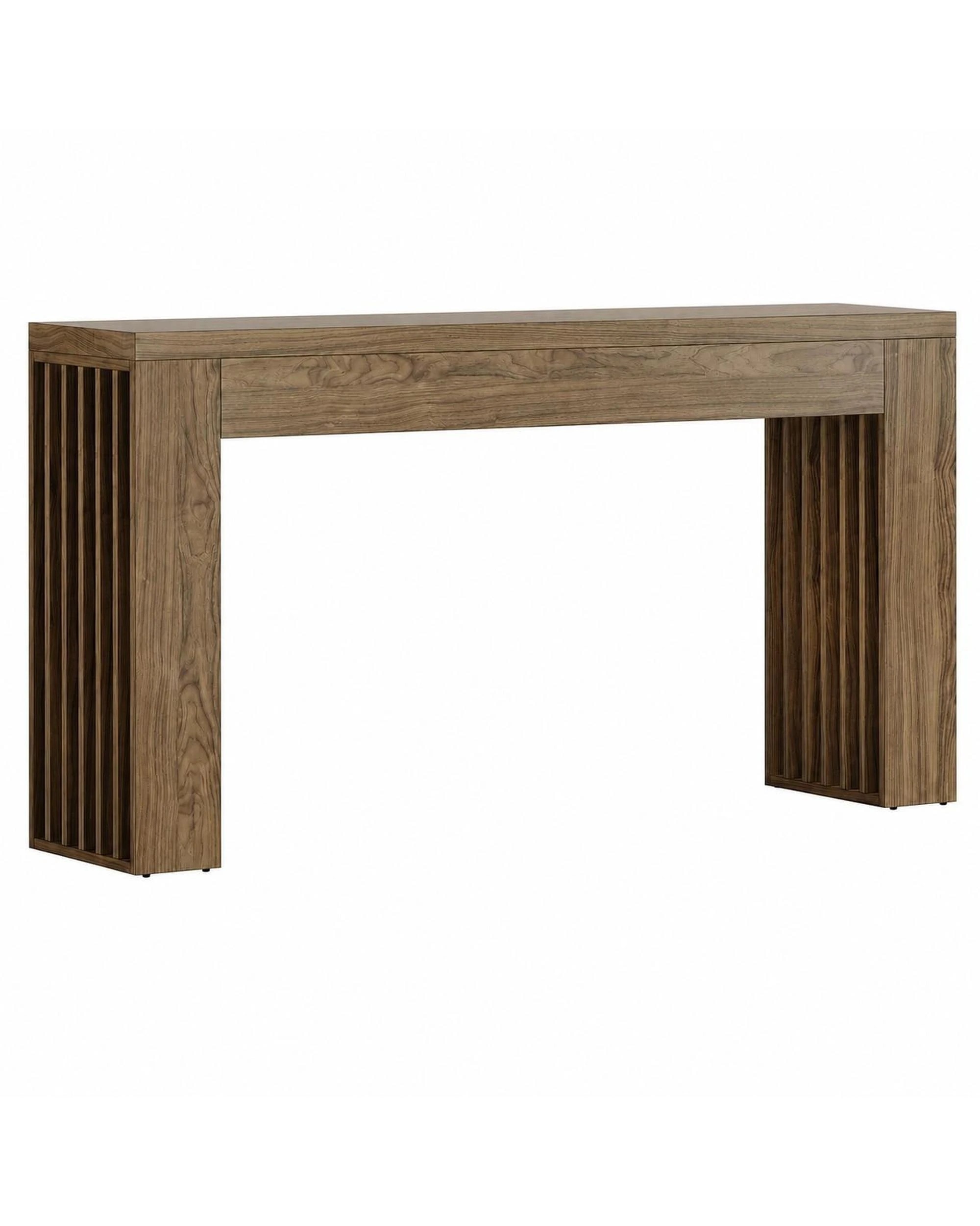 1 OAKORY 150cm Console Table, Slat Leg Entryway Table Behind The Couch, Rustic Brown, 1 of 5
