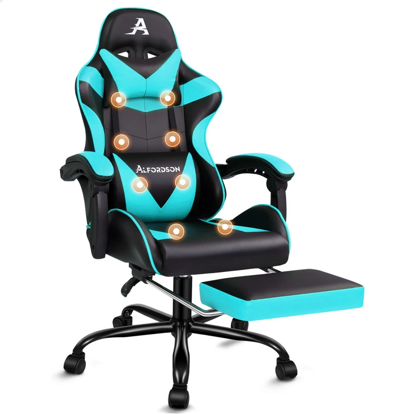 1 Alfordson Gaming Chair Office Massage Computer Racing Seat PU Leather - Cyan, 1 of 10