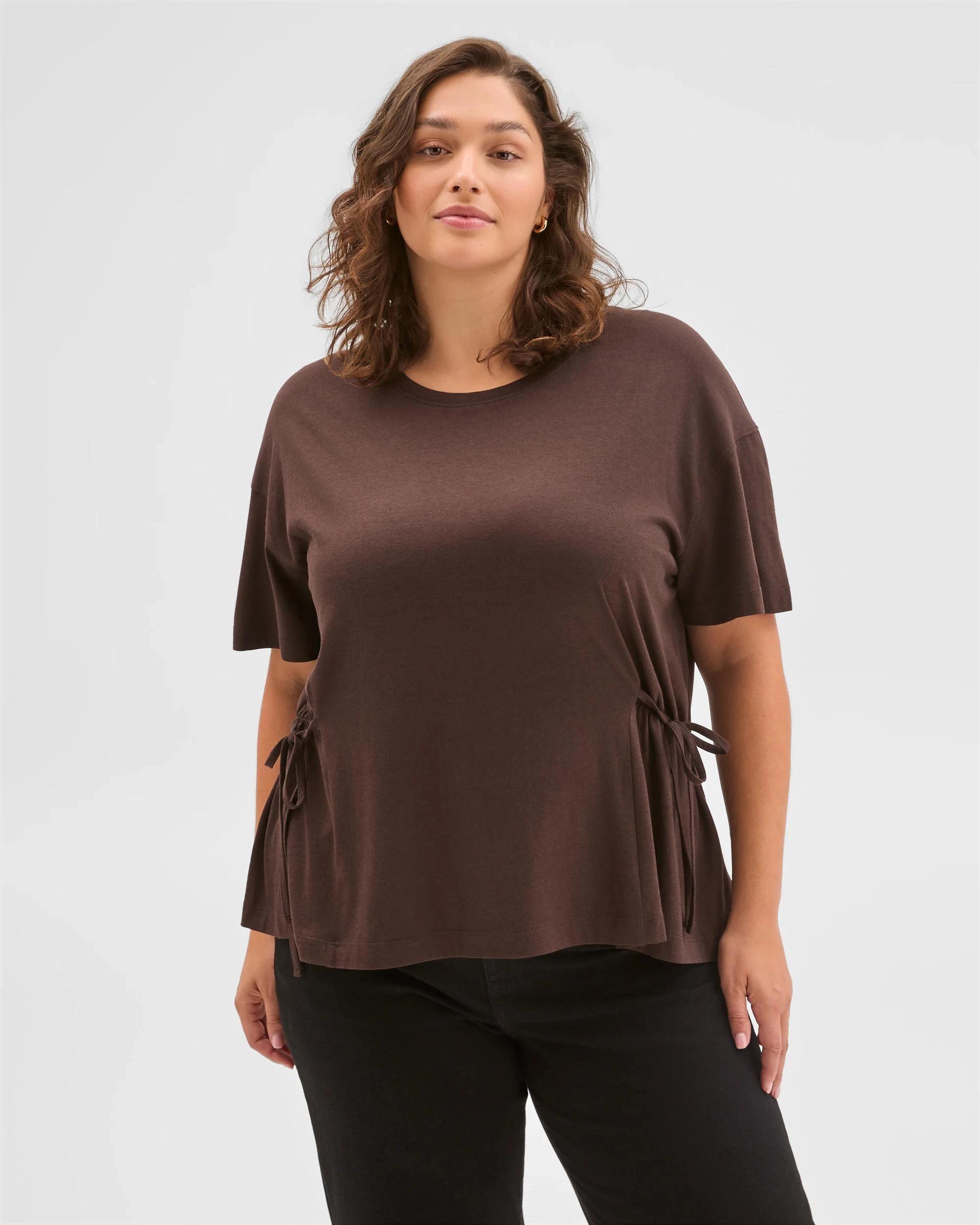 1 Target Curve Plus Size Australian Cotton Blend Side Tie Waist T-Shirt BRUNETTE, 1 of 6