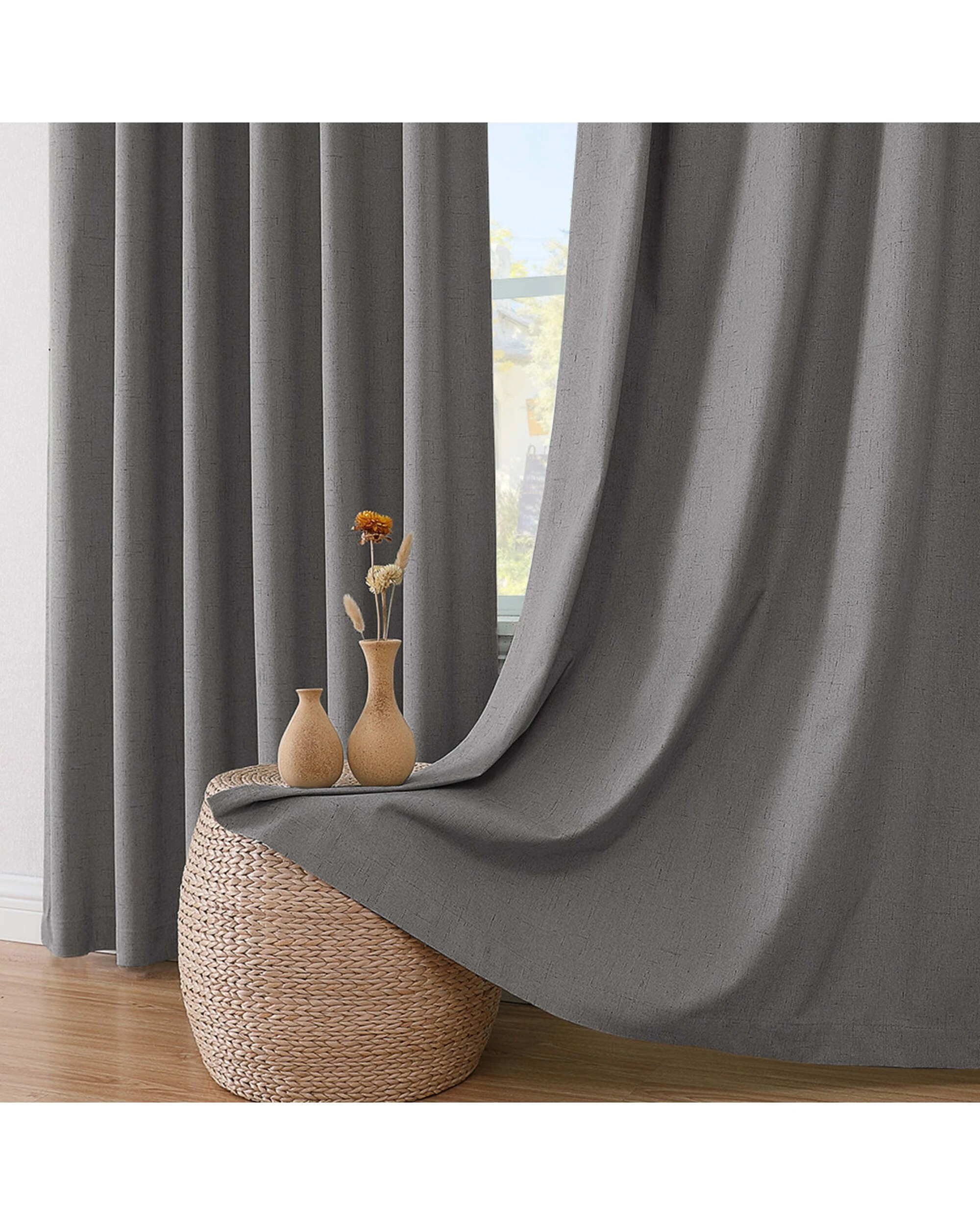2 Smarcute Wide Blockout Faux Linen Grommet Curtain - 254x213cm - Grey, 2 of 5