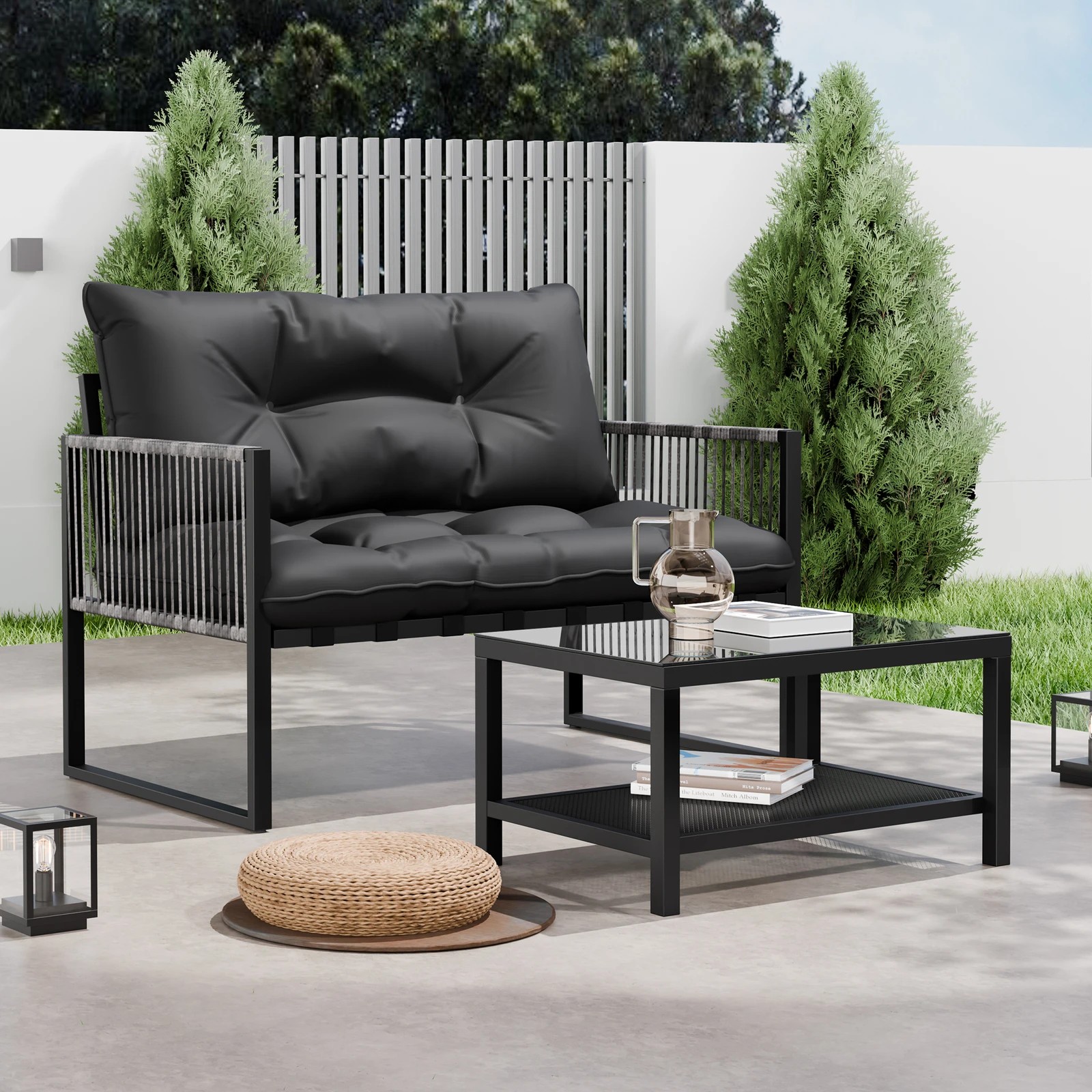 4 Alfordson 4PCS Outdoor Furniture Lounge Set Table and Chairs Garden - Black Grey, 4 of 10