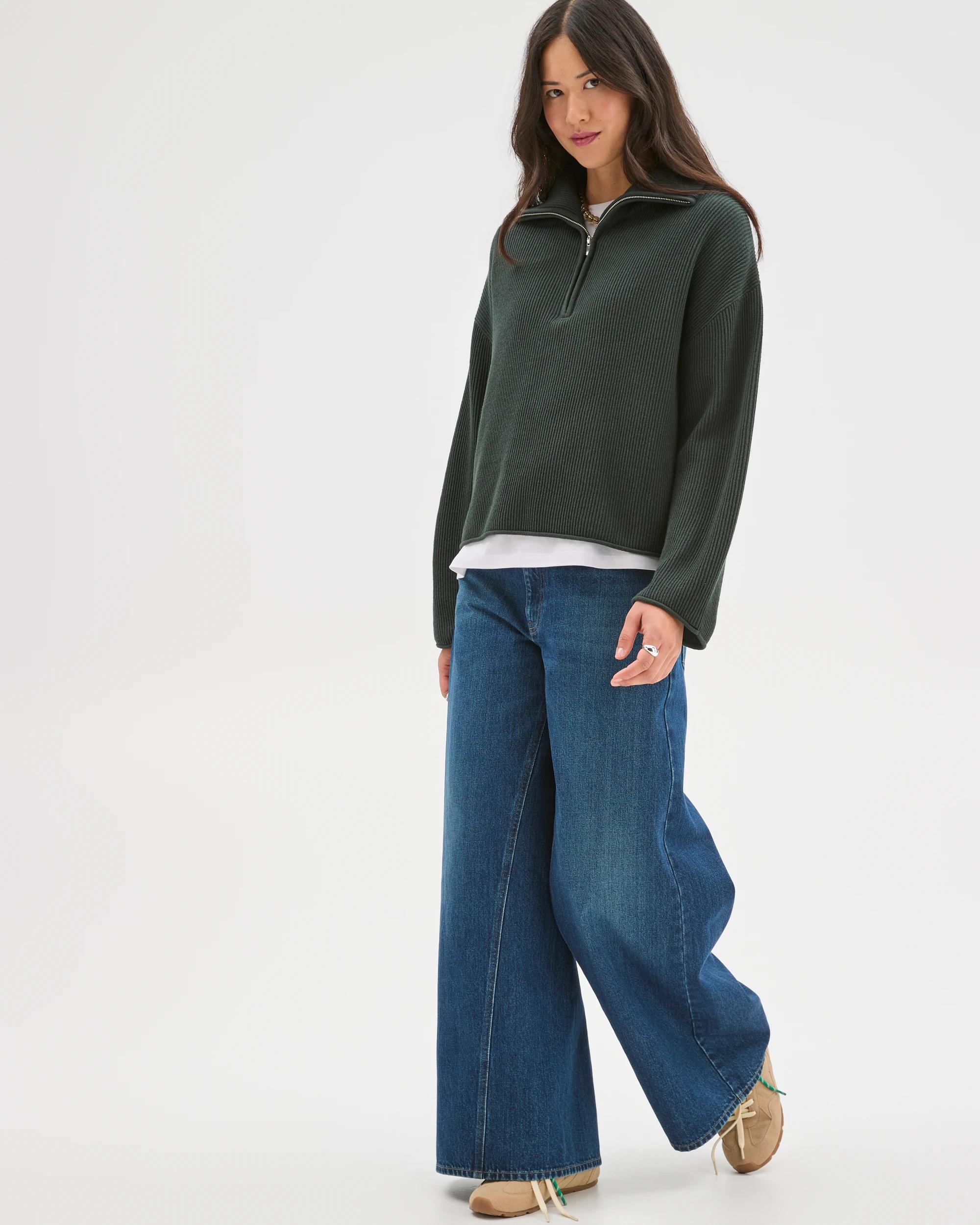 3 Target Woman Australian Cotton Blend Zip Collar Jumper MIDNIGHT JADE, 3 of 7