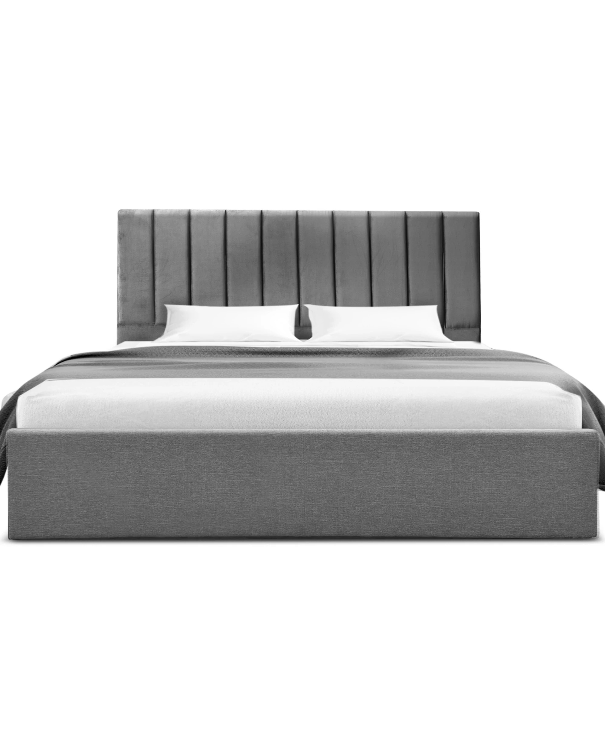 4 Artiss King Bed Frame with Storage  Velvet Headboard Gas Lift Platform Base - Grey, 4 of 6