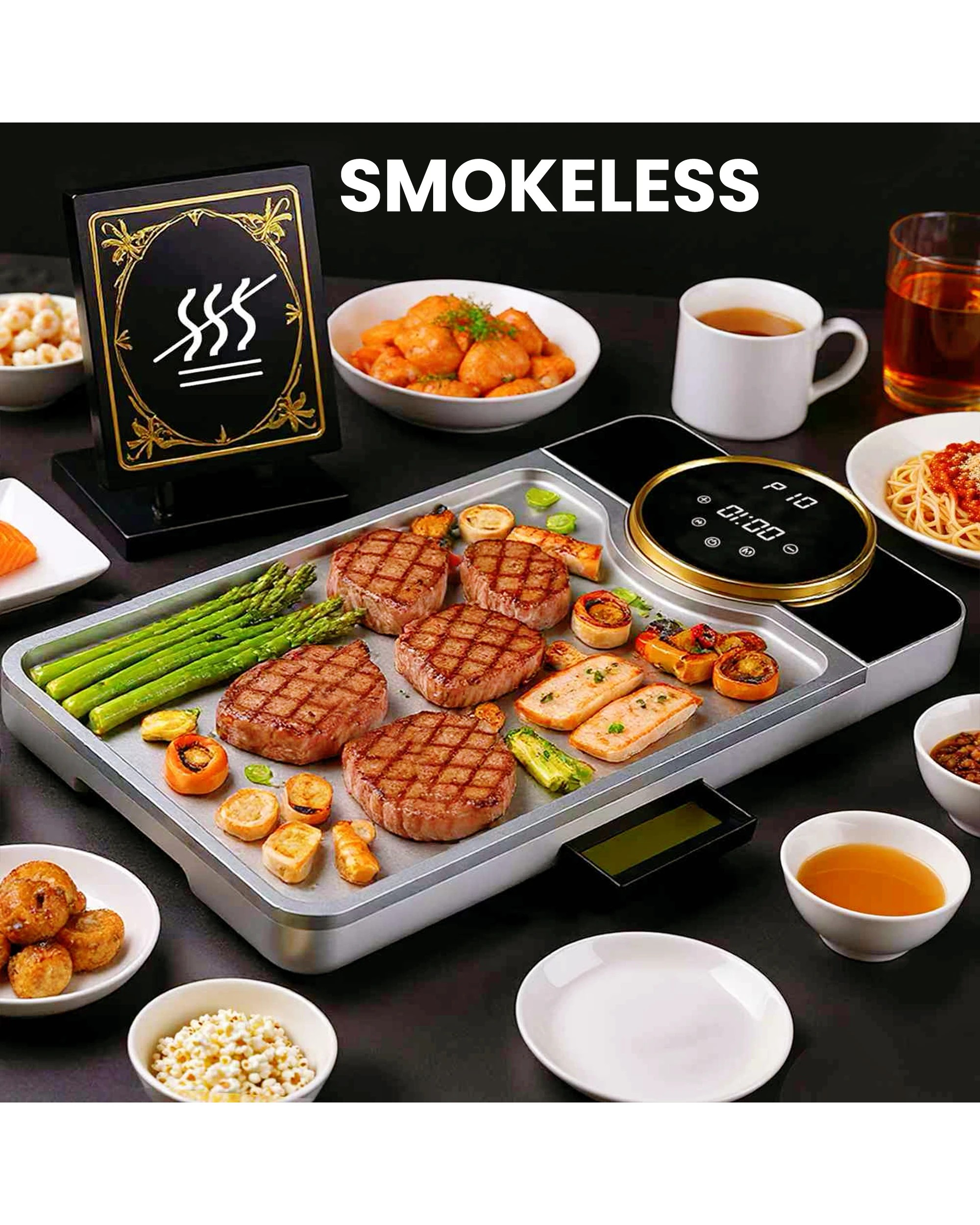 5 Advwin Electric Grill Pan, Electric Hot Plate With Lcd Touchscreen, Non-stick Griddle Plate For Family, 5 of 7