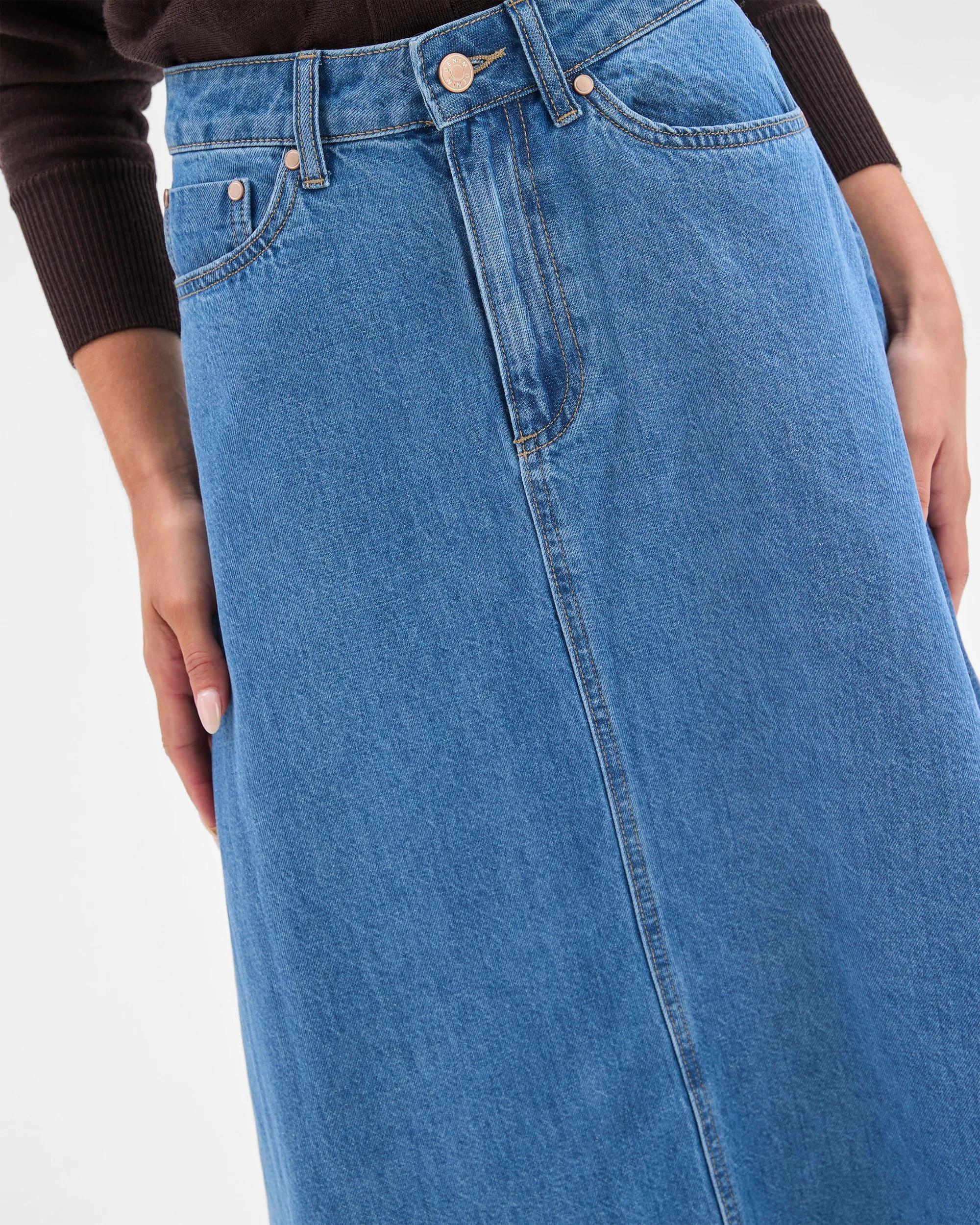 7 Target Petites Petites A-Line Midi Denim Skirt MID WASH, 7 of 8