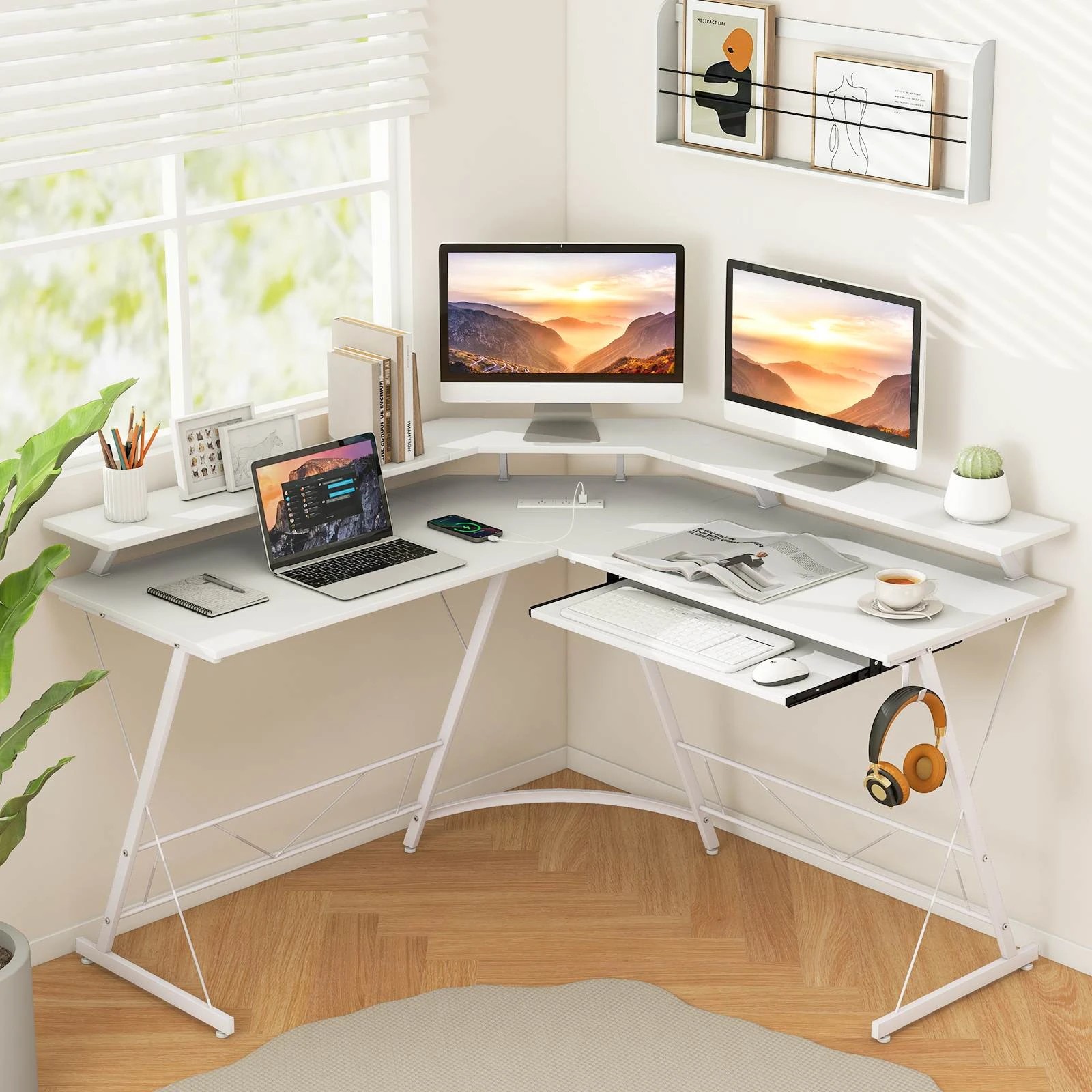 2 Costway Home Office Computer Desk Gaming Desk Modern Writing Table w/Drawer, 2 of 4