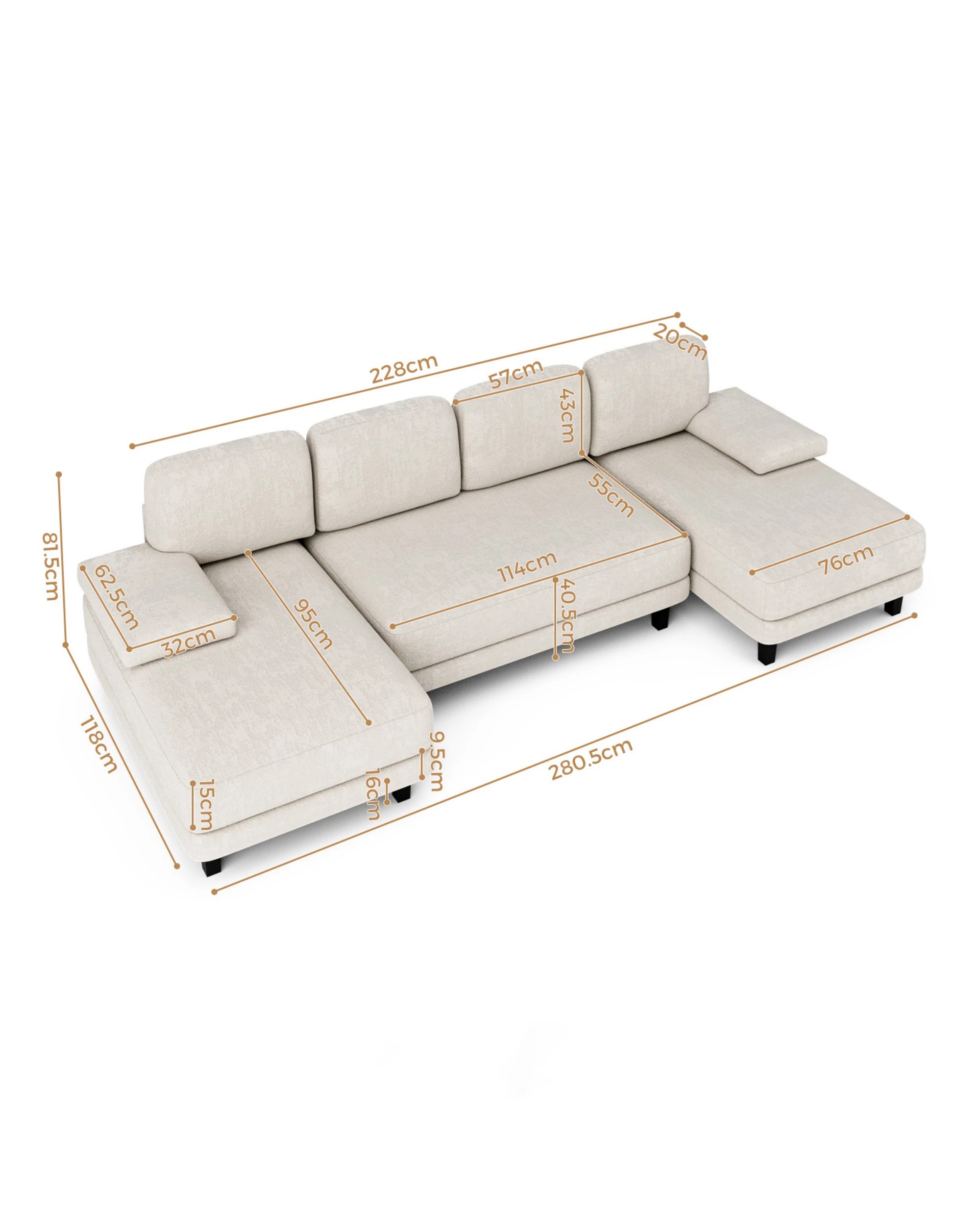 8 Advwin 280cm 4 Seater Sectiona Sofa Chenille Fabric U Shape Couch Modern Sofa Couch with Double Chaise, 8 of 8